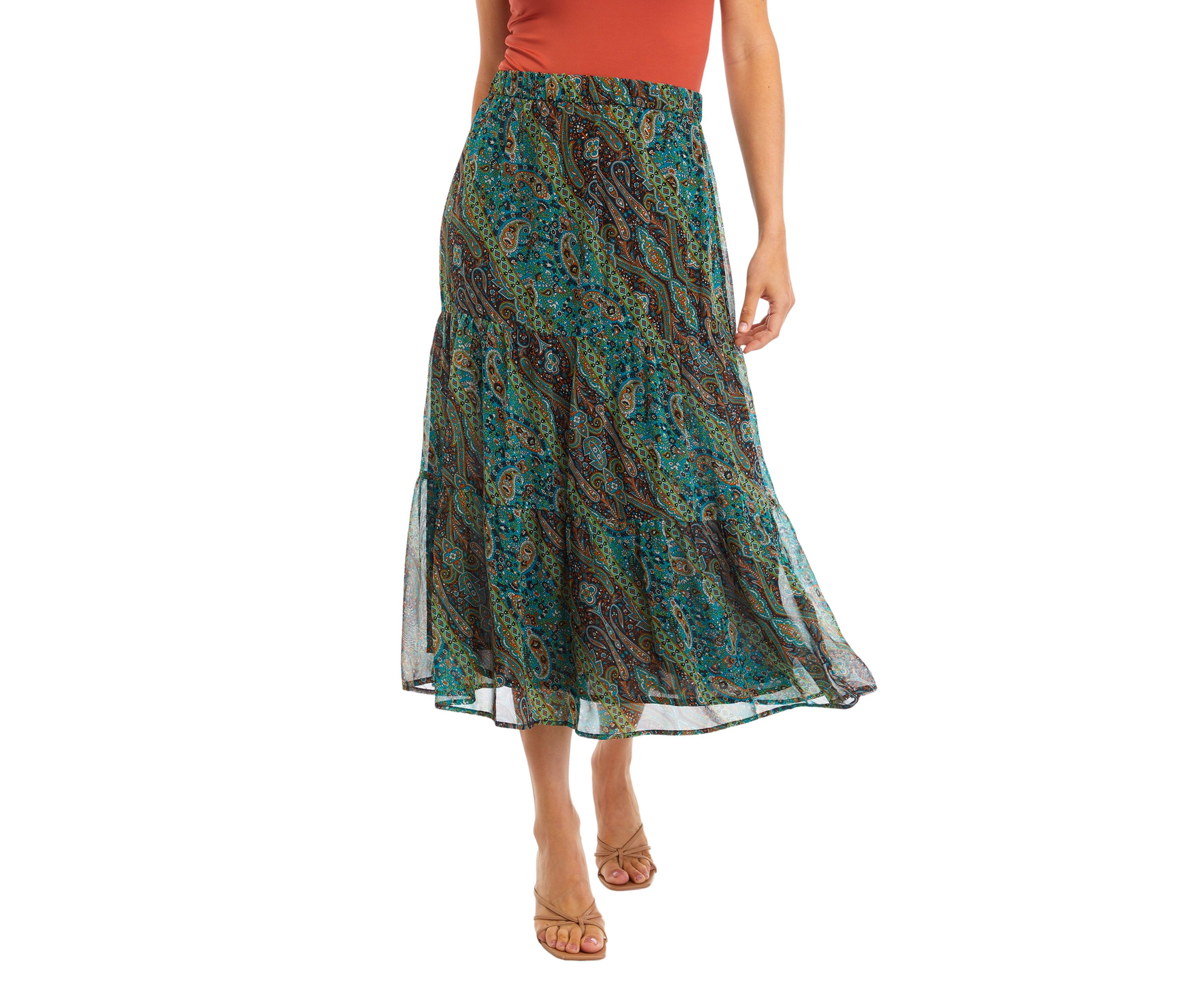 Womens Printed Midi Skirt 