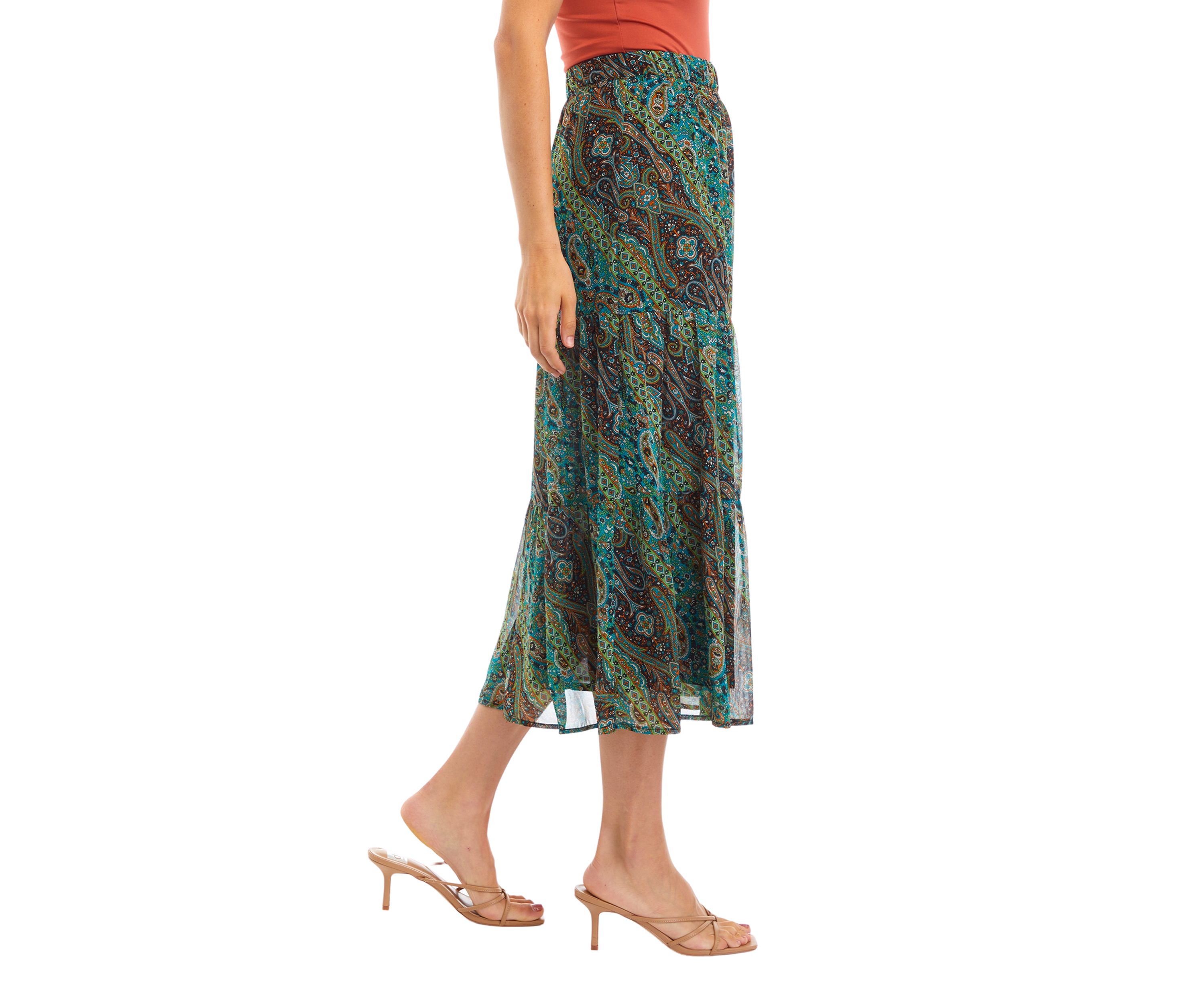 Womens Printed Midi Skirt 