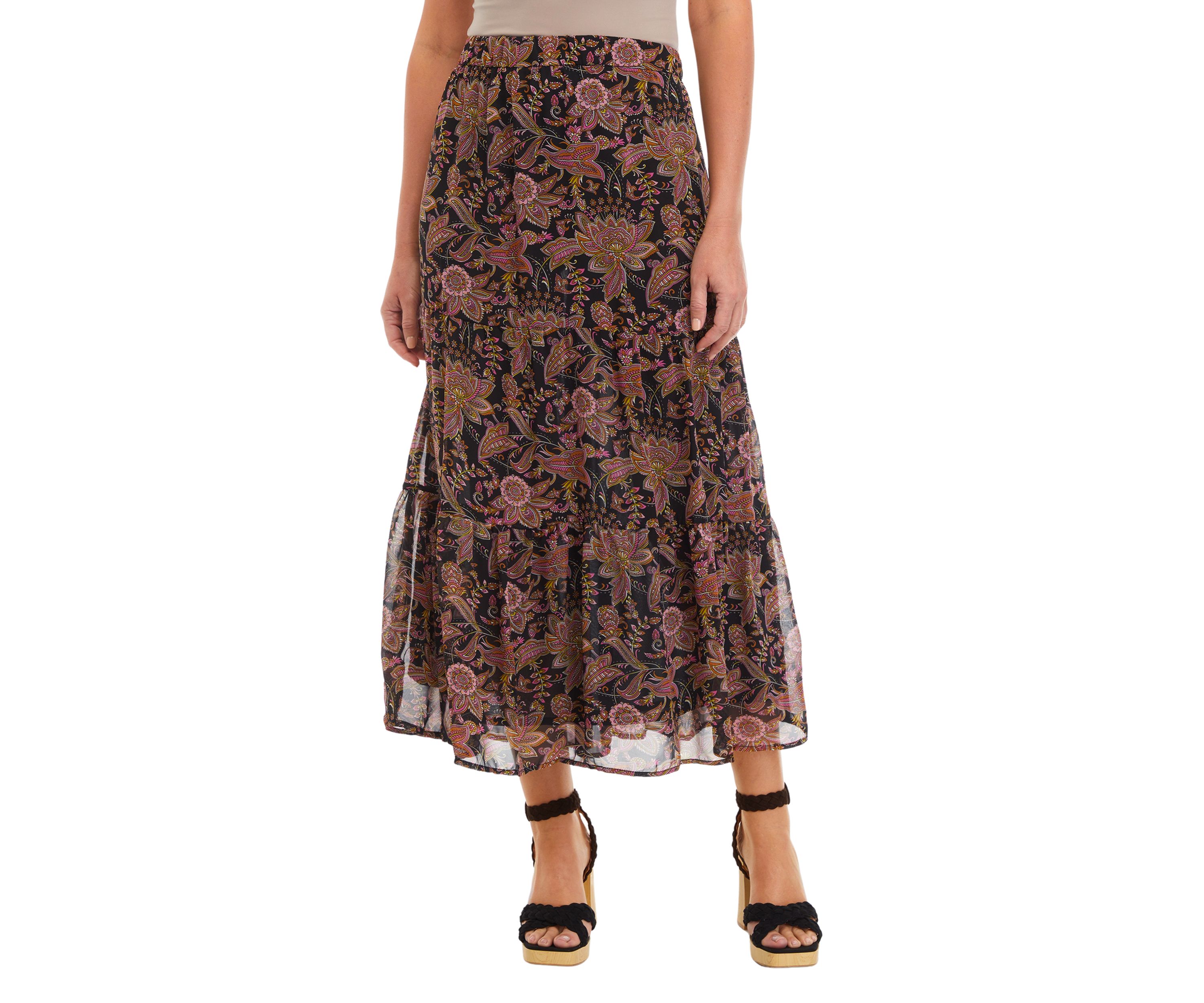  Womens Printed Midi Skirt 