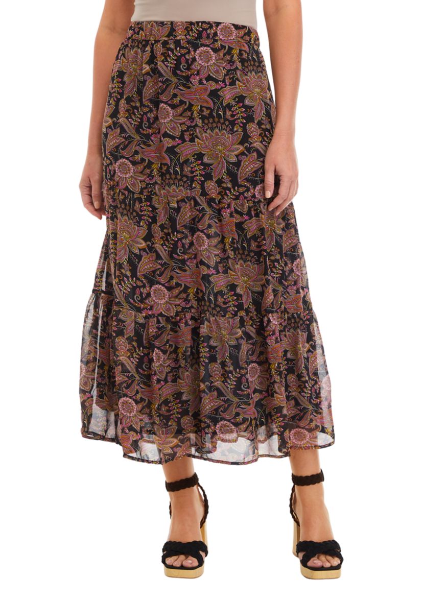  Womens Printed Midi Skirt 