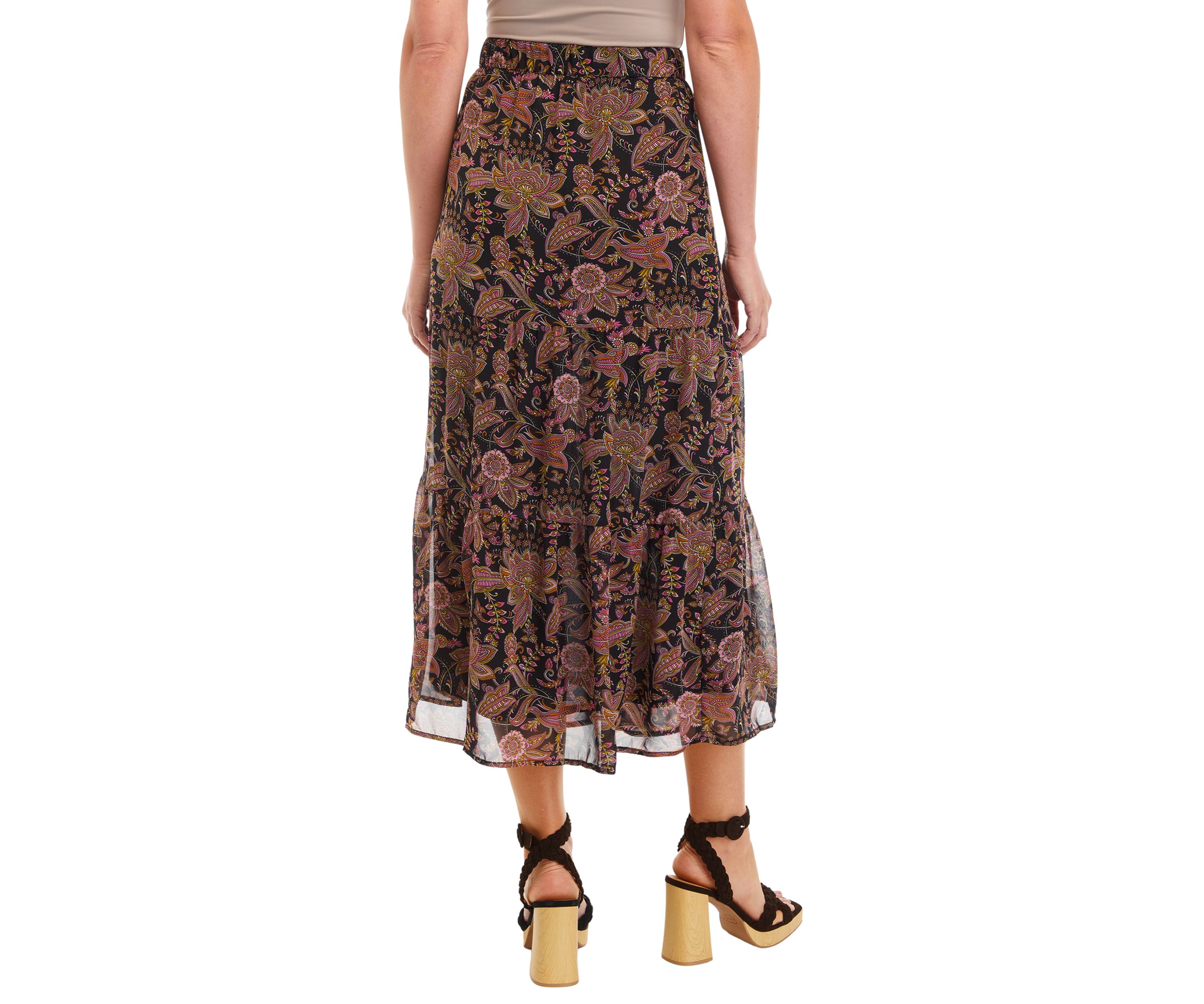  Womens Printed Midi Skirt 