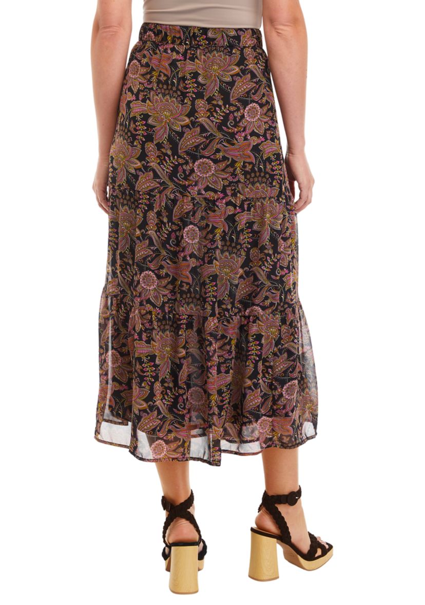  Womens Printed Midi Skirt 