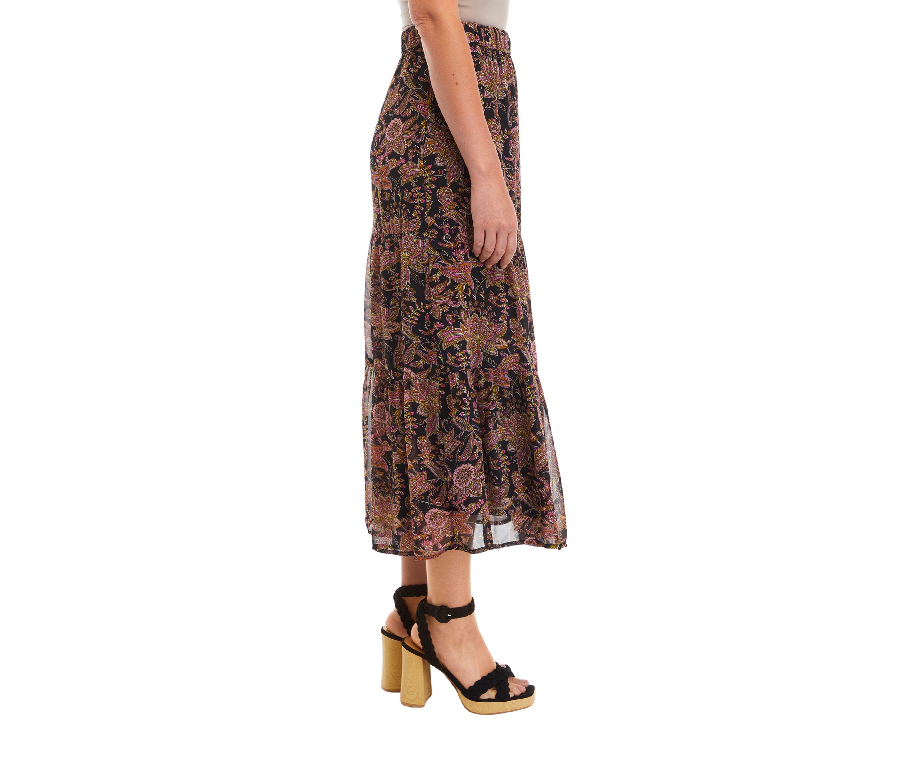  Womens Printed Midi Skirt 