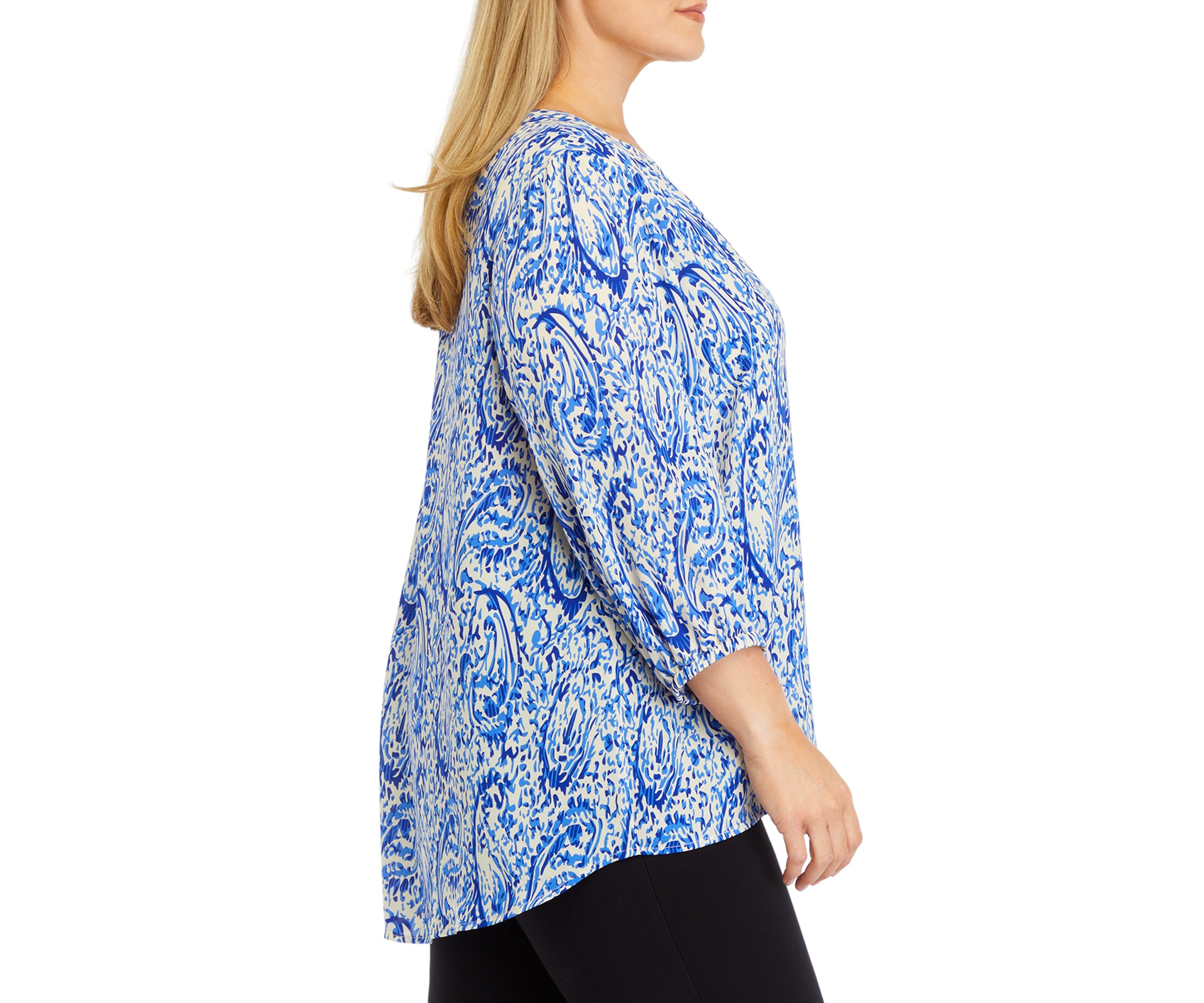 Womens 3/4 Sleeve Split Neck Printed Top