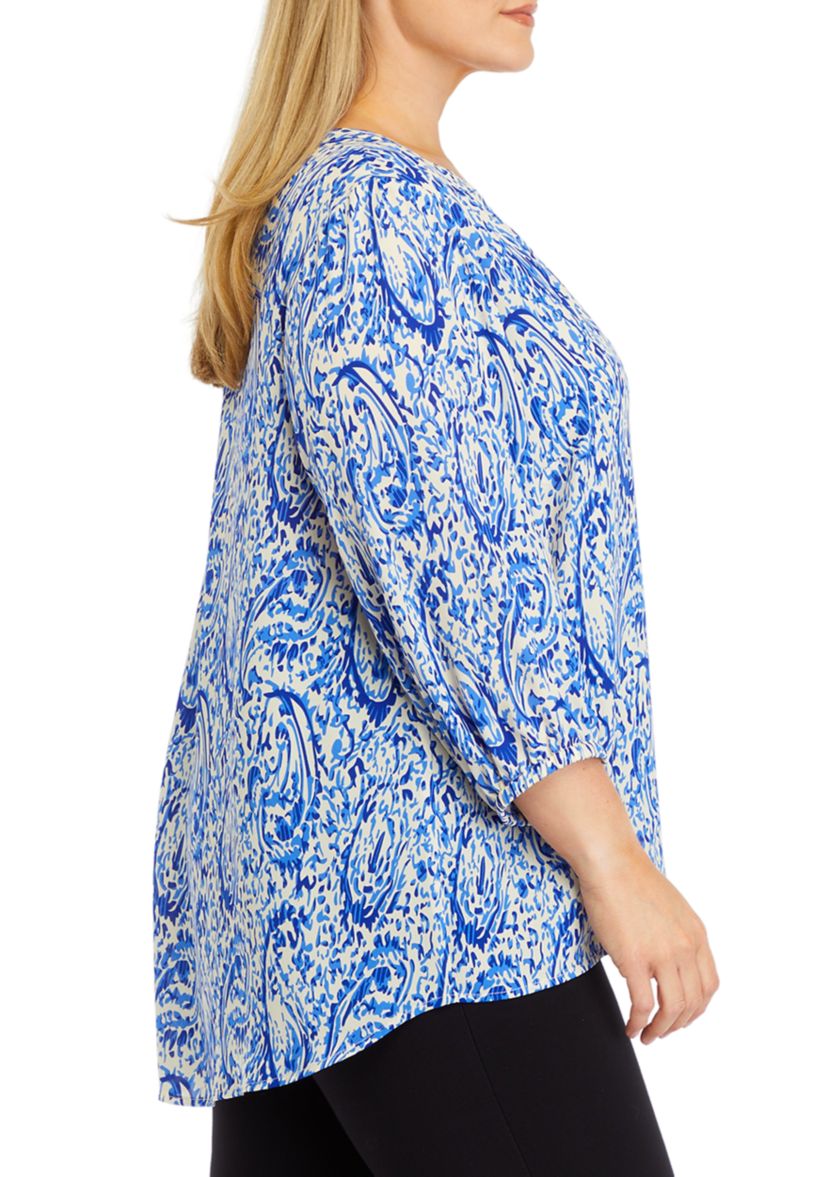 Womens 3/4 Sleeve Split Neck Printed Top