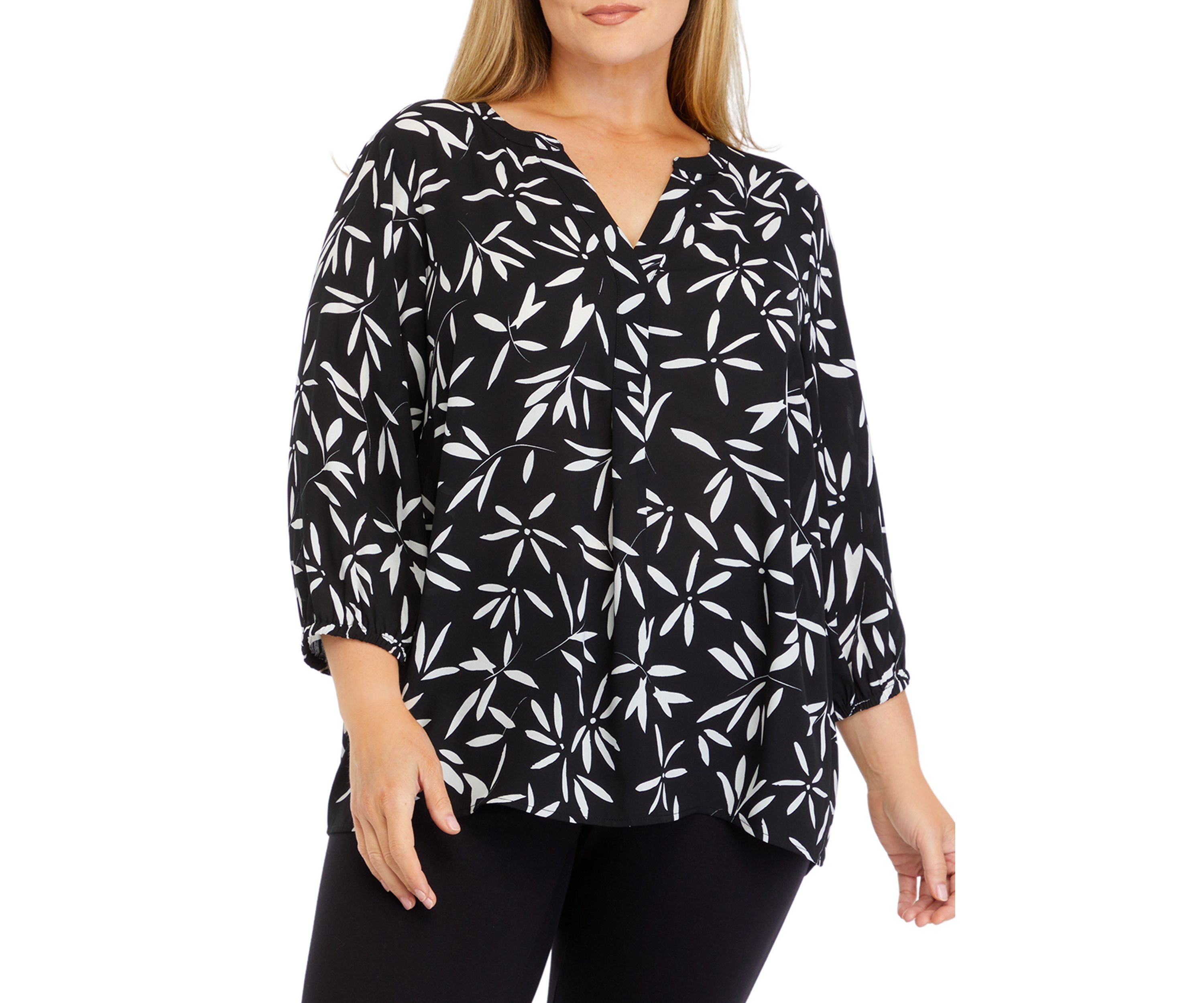 Womens 3/4 Sleeve Split Neck Printed Top 