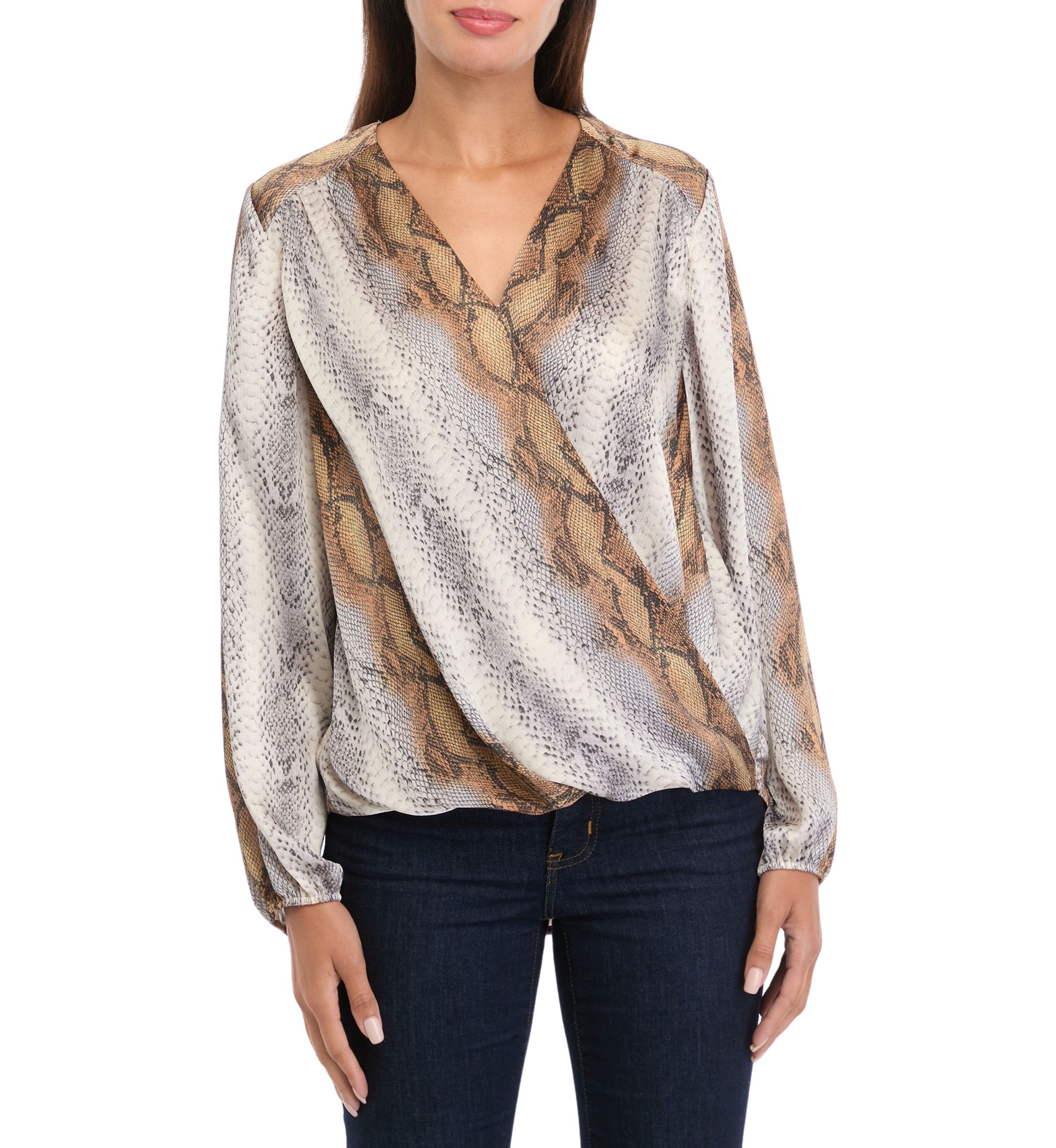 Womens Long Sleeve Snakeskin Wrap Blouse