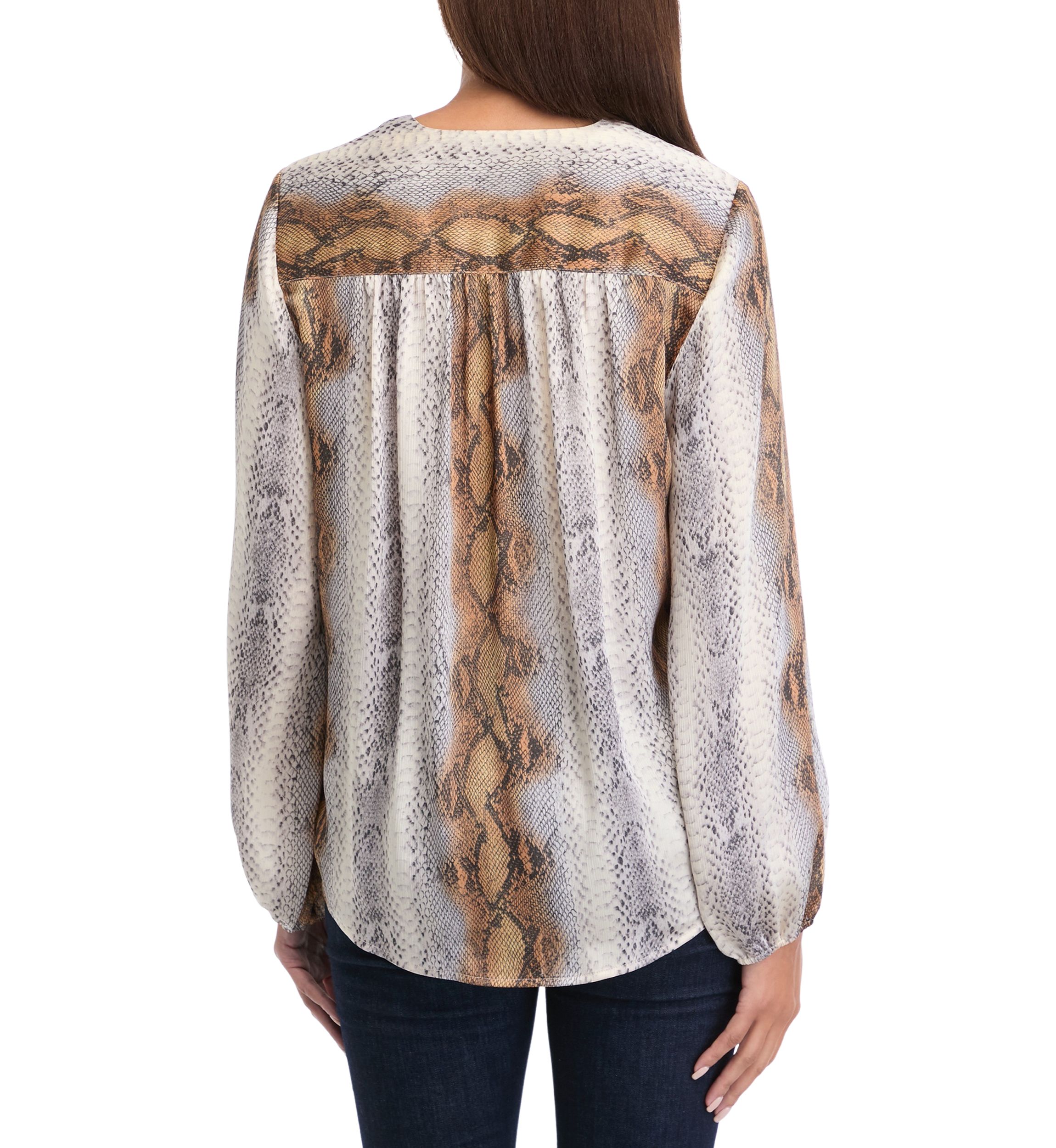 Womens Long Sleeve Snakeskin Wrap Blouse