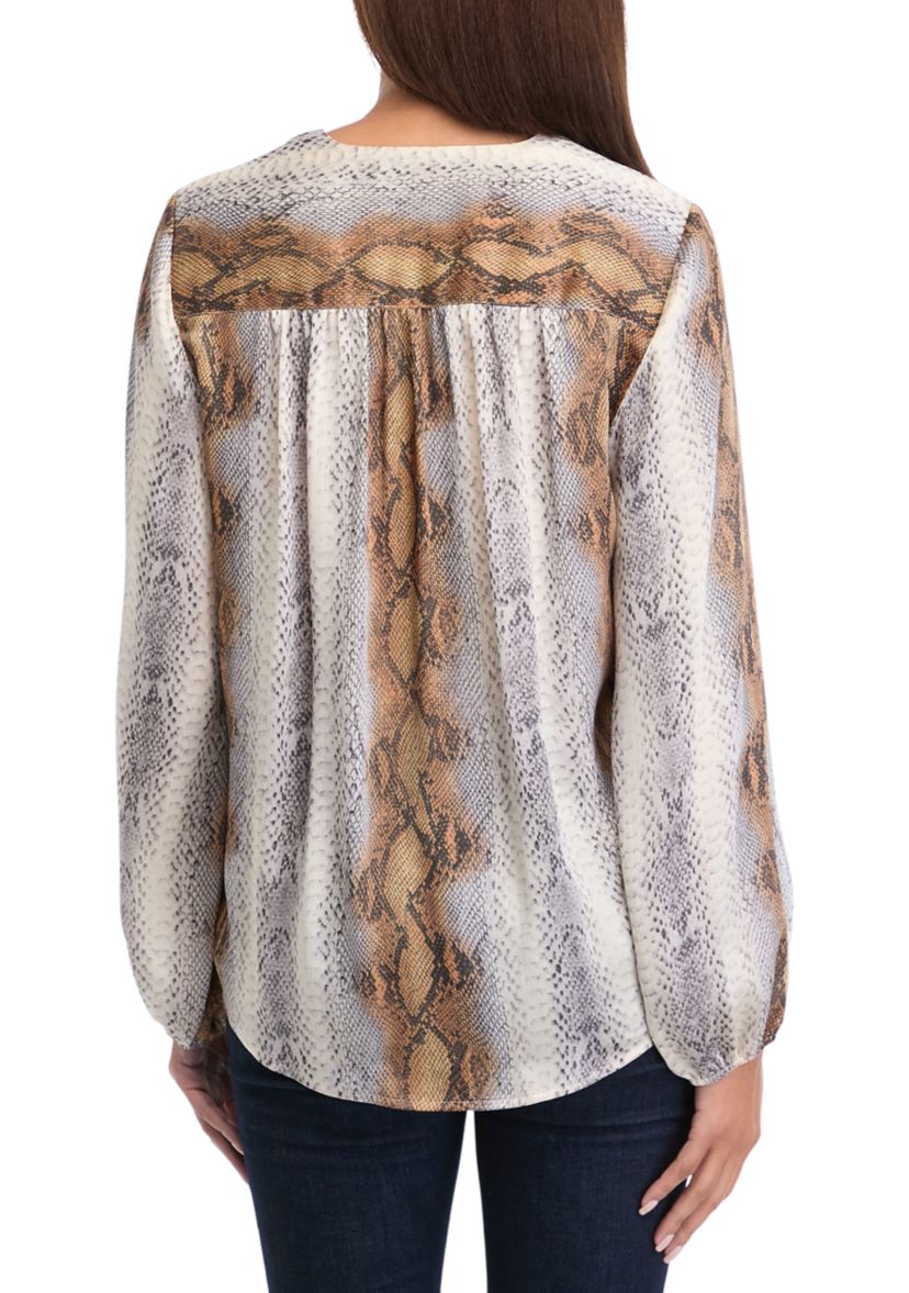 Womens Long Sleeve Snakeskin Wrap Blouse