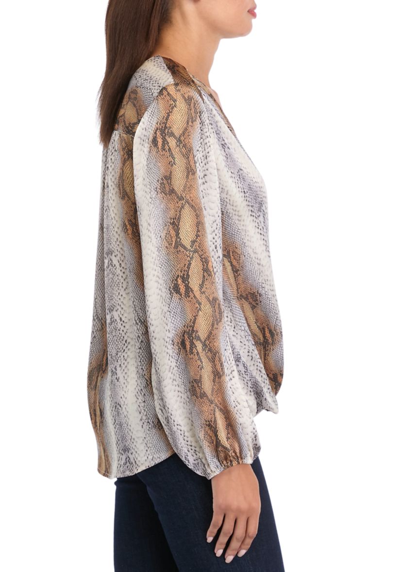 Womens Long Sleeve Snakeskin Wrap Blouse
