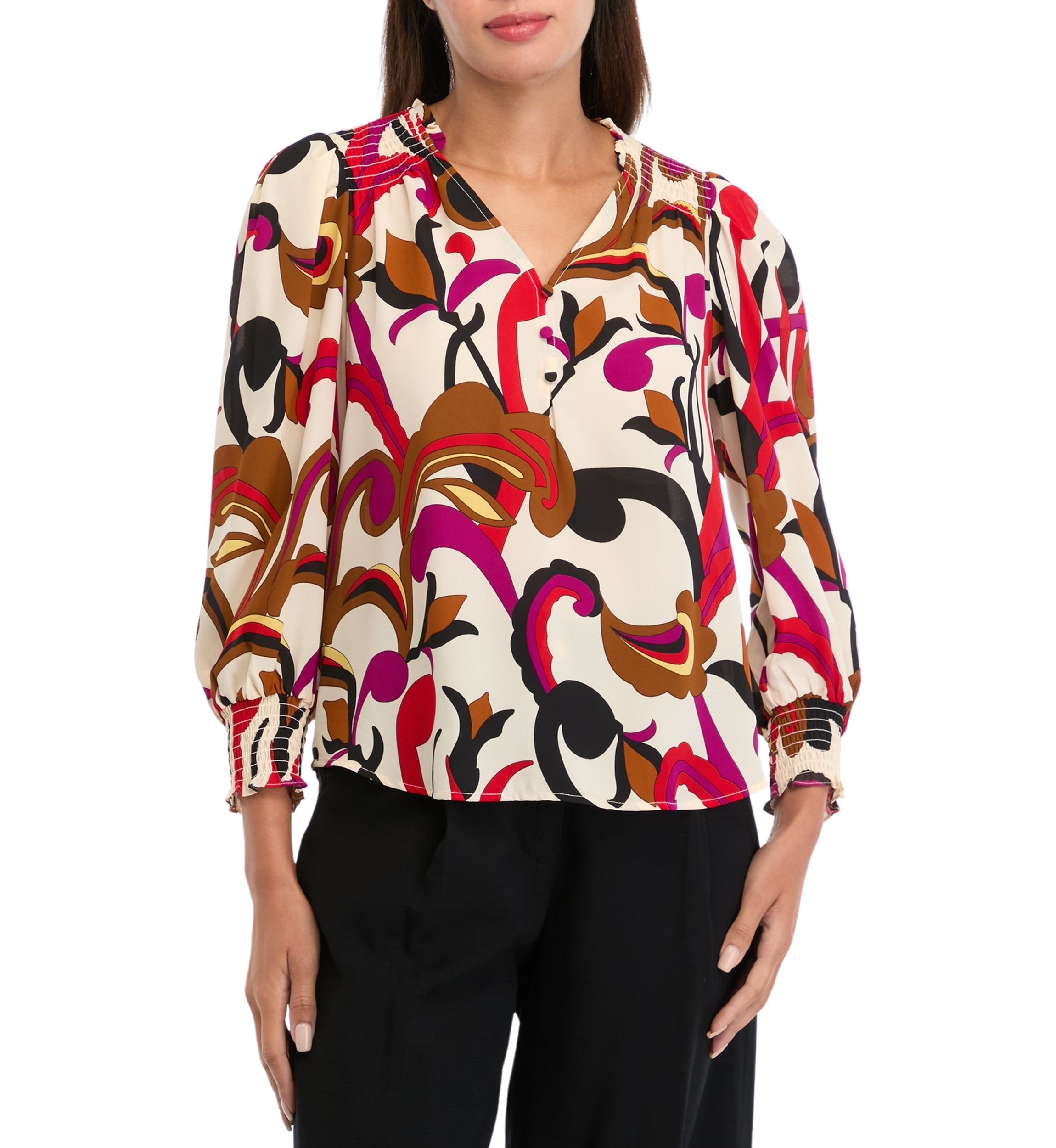 Womens Long Sleeve Printed Blouse