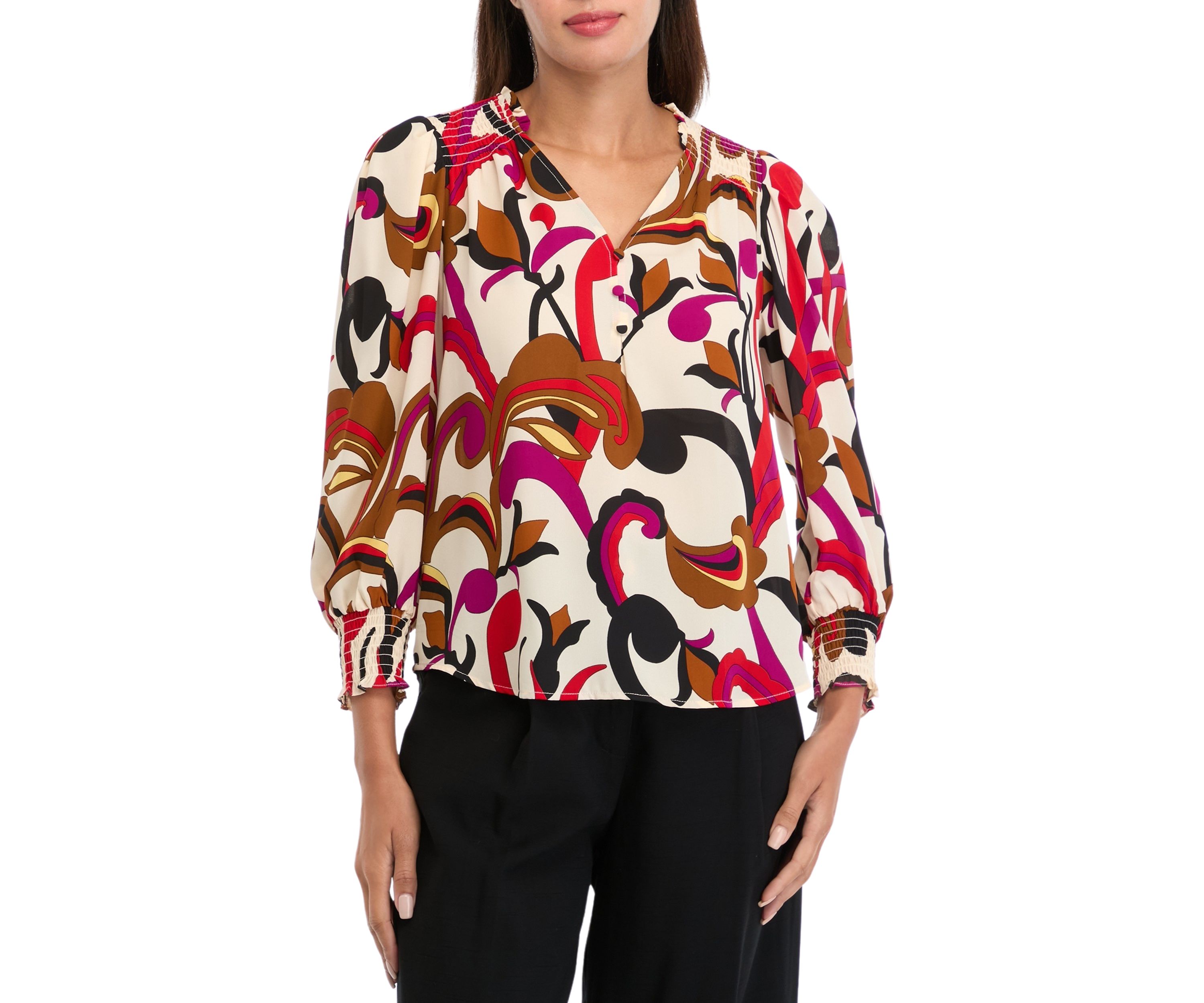 Womens Long Sleeve Printed Blouse