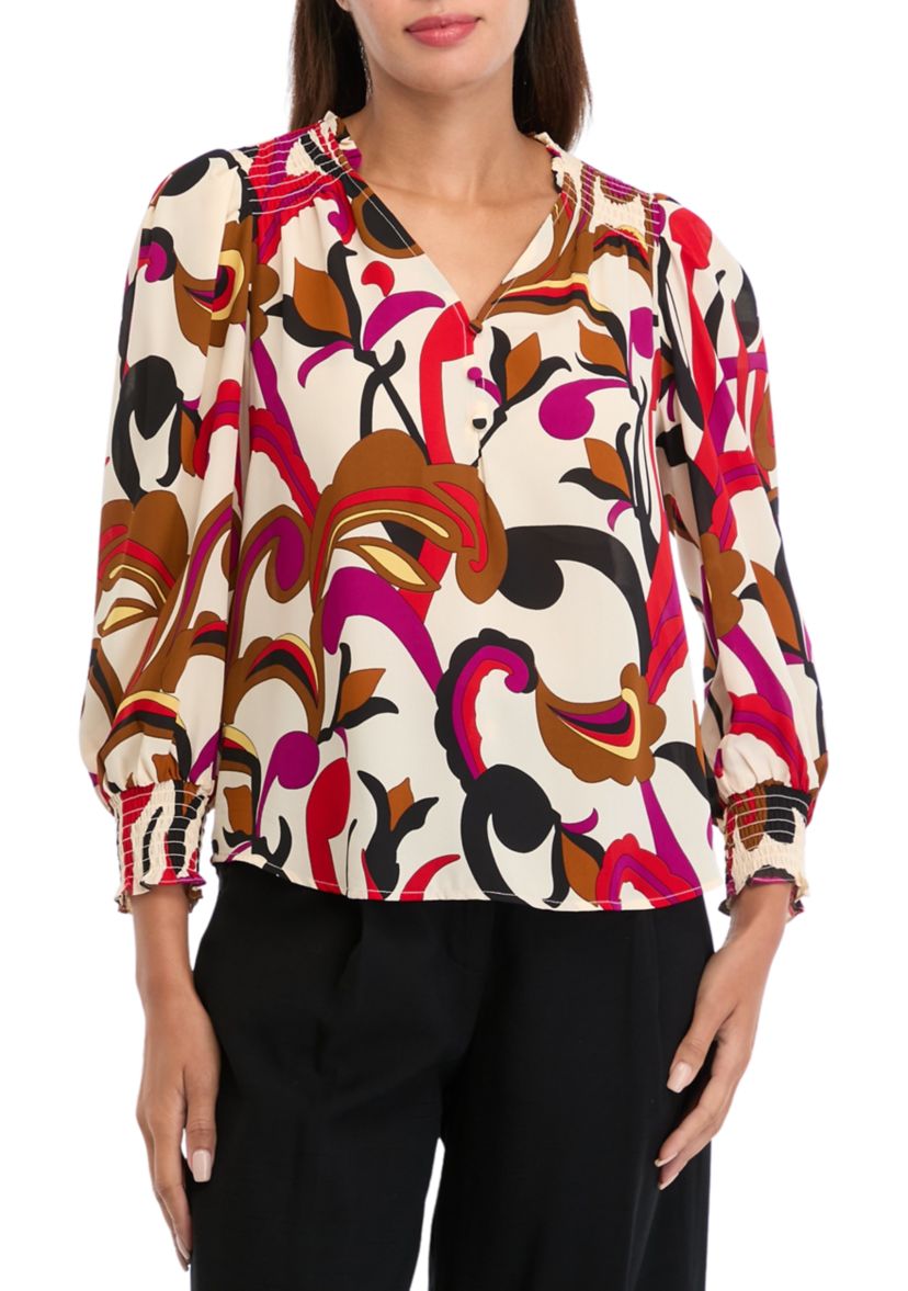 Womens Long Sleeve Printed Blouse