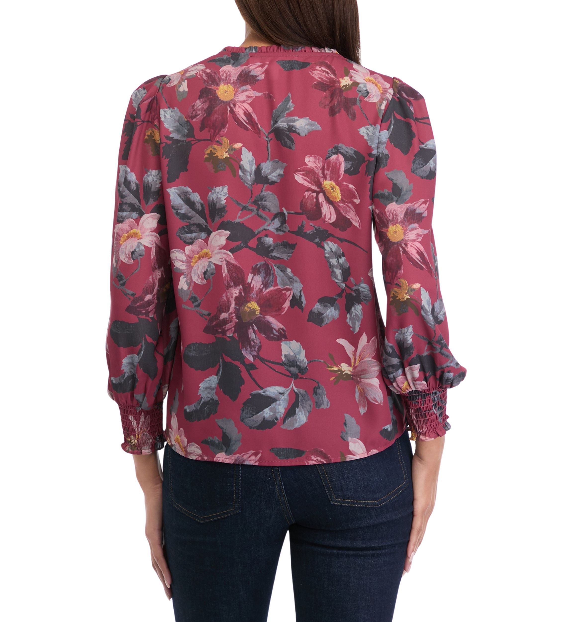 Womens Blouson Sleeve Floral Top 