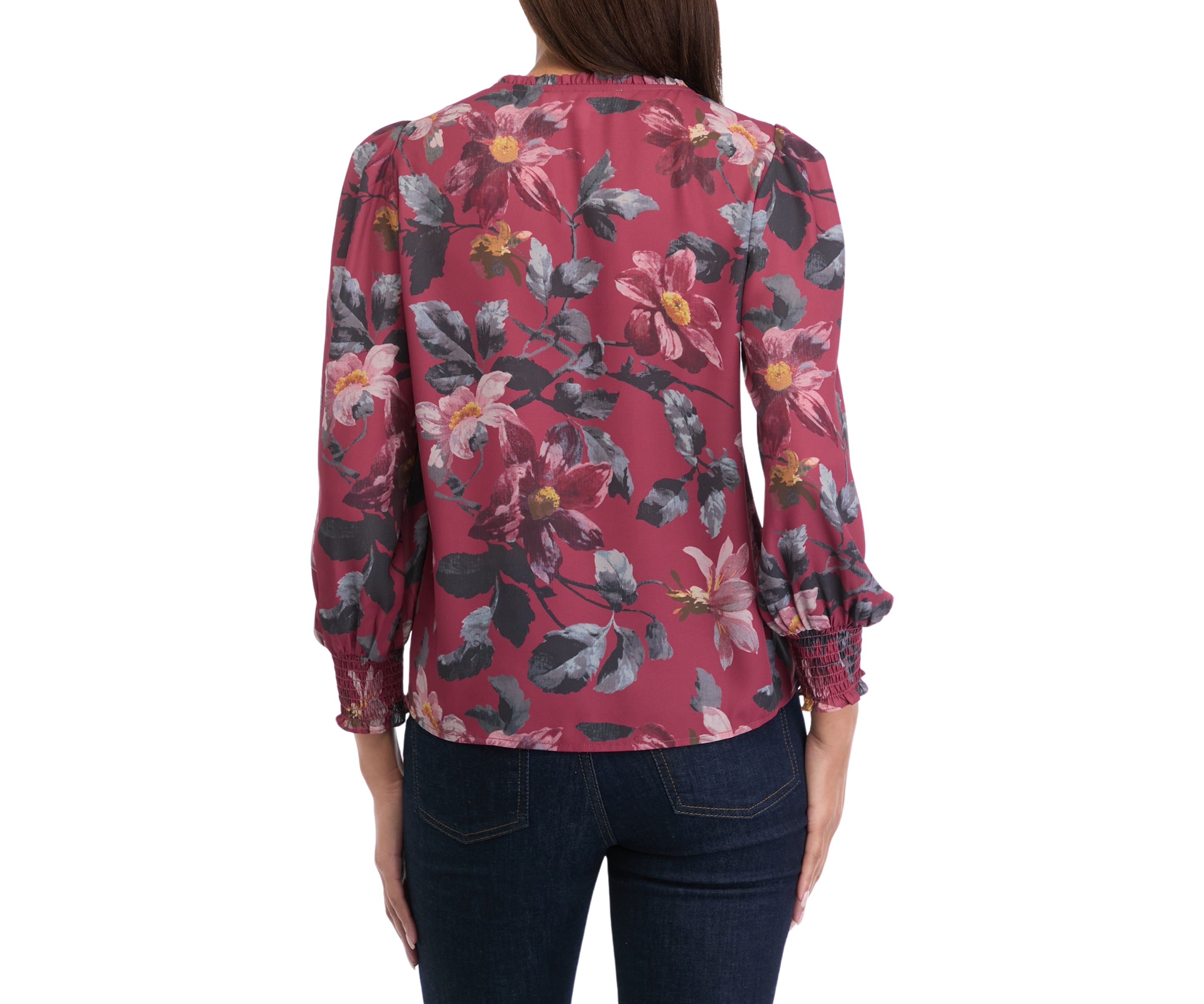 Womens Blouson Sleeve Floral Top 