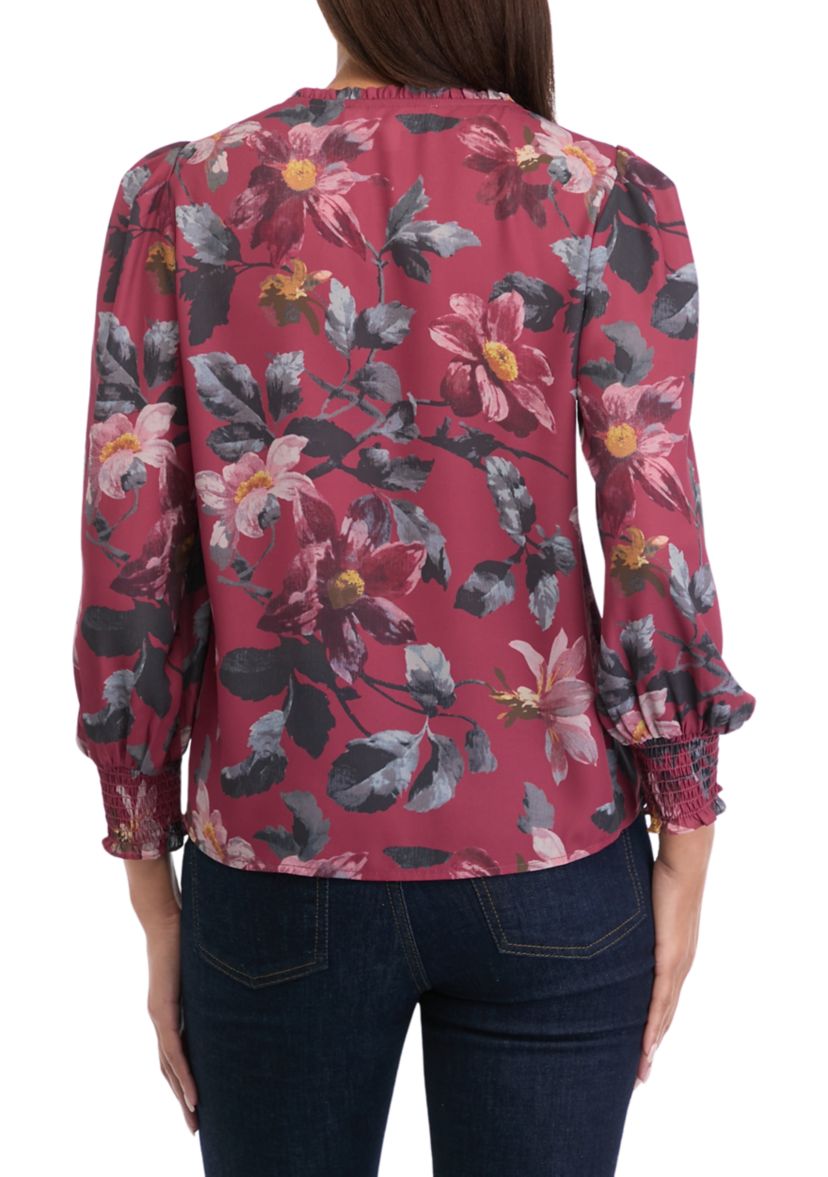 Womens Blouson Sleeve Floral Top 