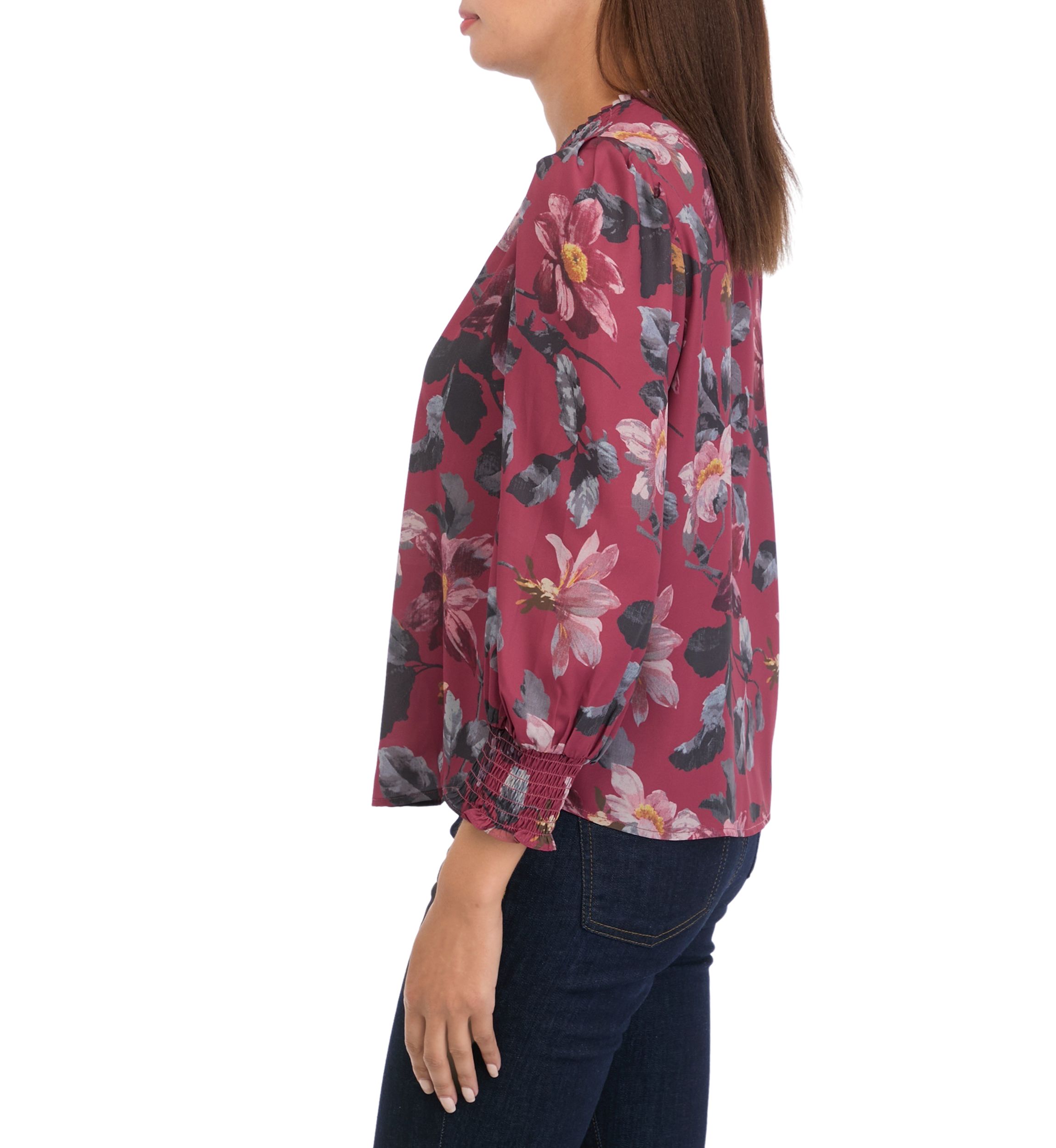 Womens Blouson Sleeve Floral Top 
