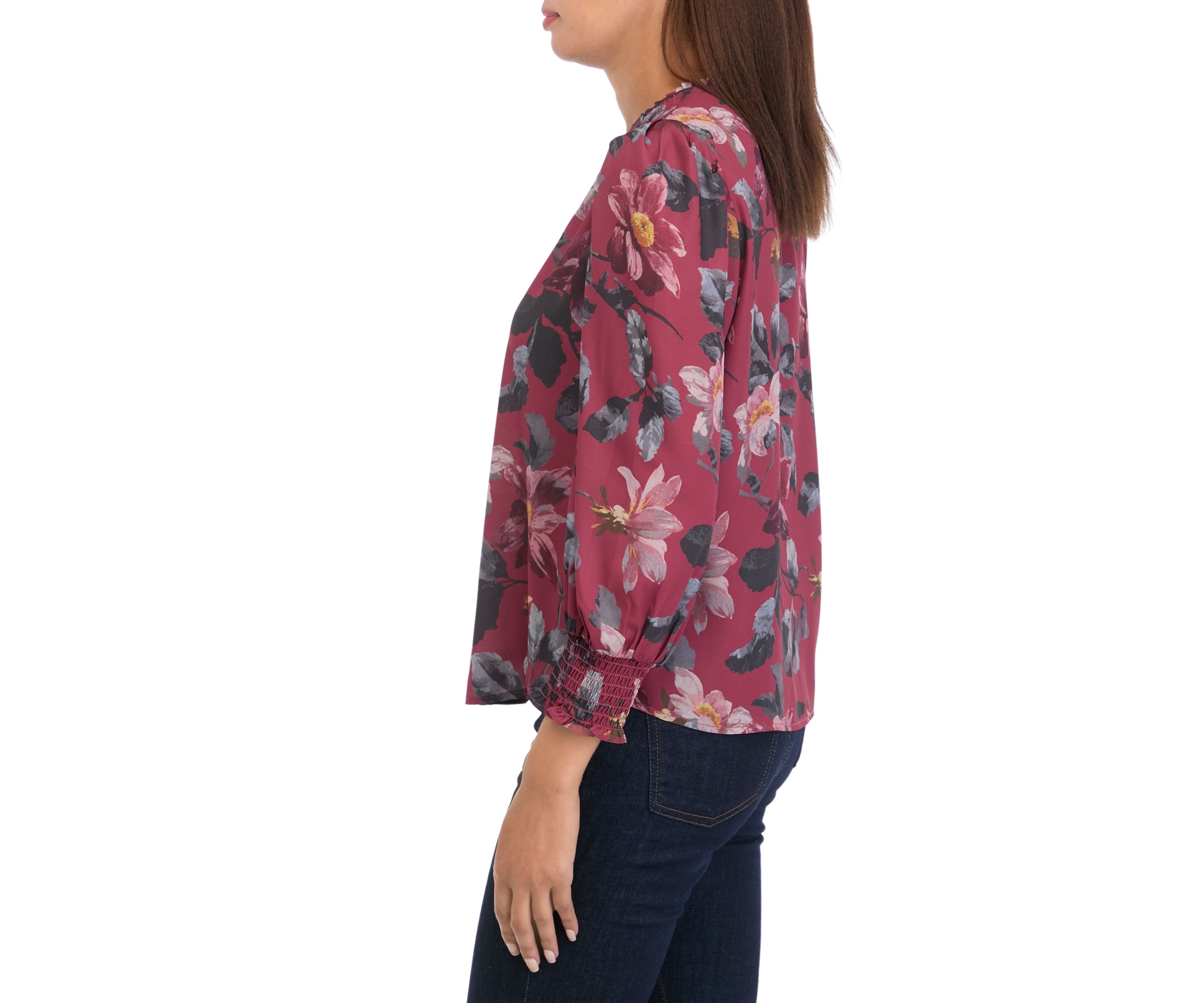Womens Blouson Sleeve Floral Top 