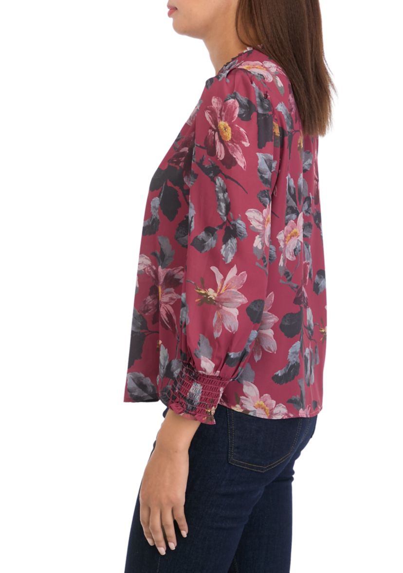 Womens Blouson Sleeve Floral Top 