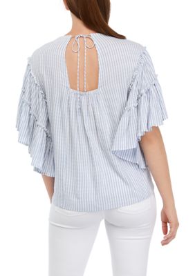 Women's Short Sleeve Striped Blouse with Tie Back