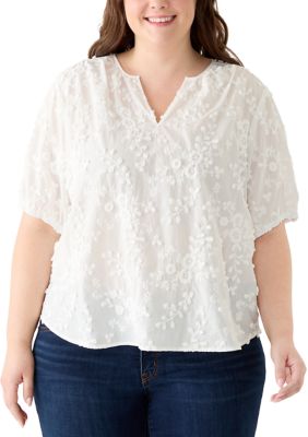 Chelsea & Theodore Plus Size Elbow Sleeve Text Popover Top | Belk