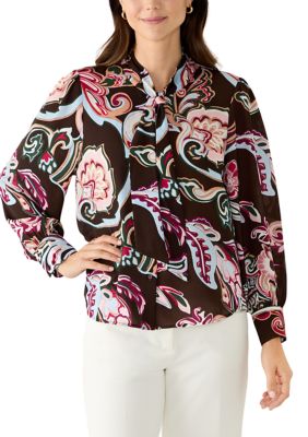 PHILOSOPHY BY REPUBLIC Women's Long Sleeve Tie Neck Blouse