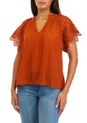 Women's Embroidered Eyelet Sleeve Blouse