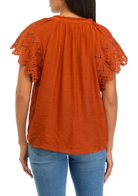 Women's Embroidered Eyelet Sleeve Blouse