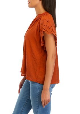 Women's Embroidered Eyelet Sleeve Blouse