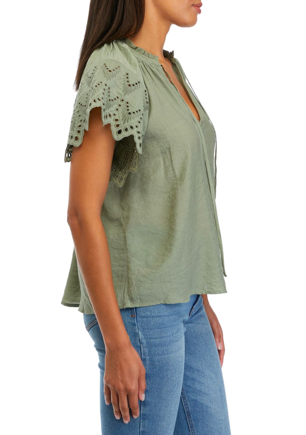 Womens Embroidered Eyelet Sleeve Blouse