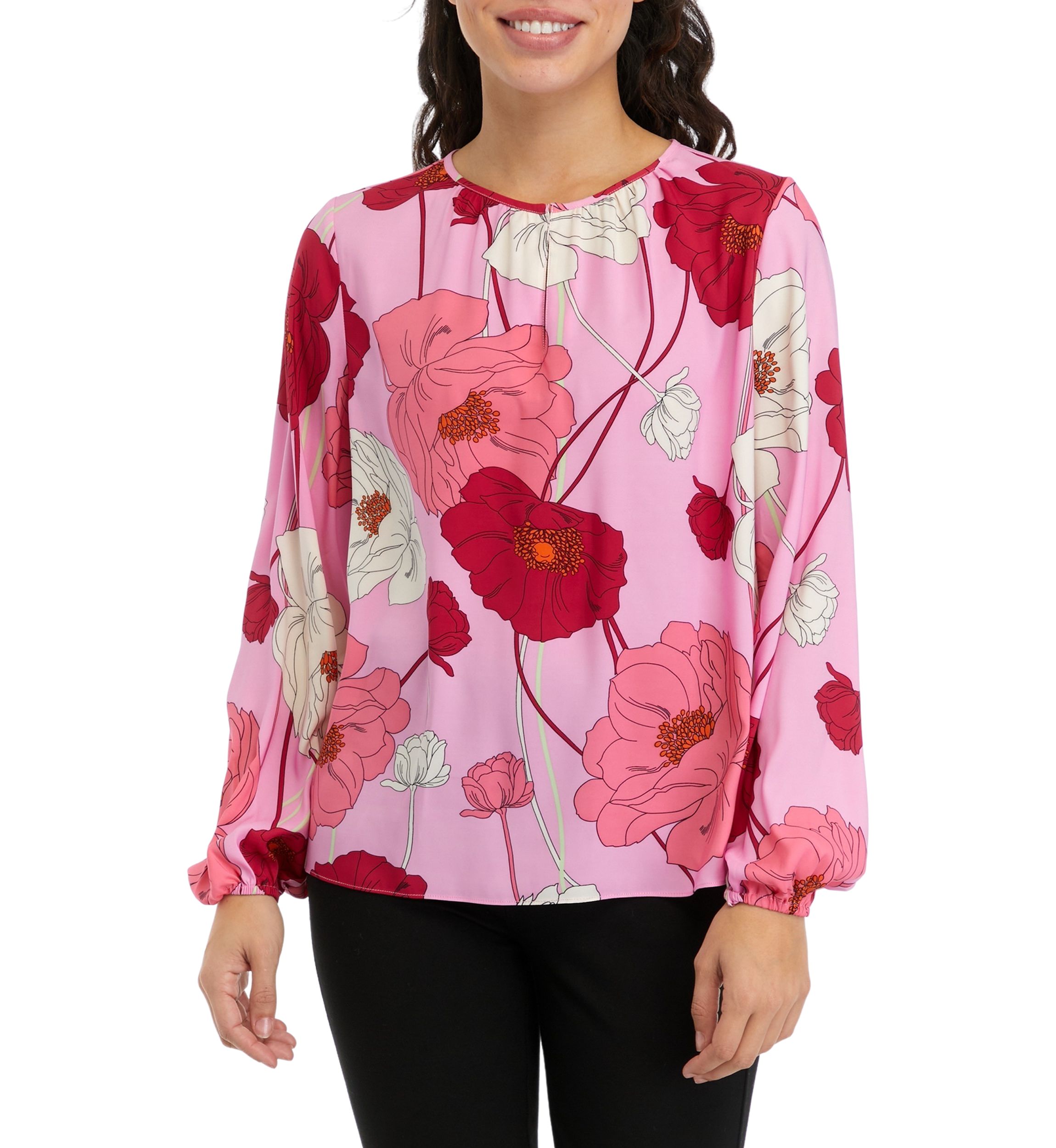 Petite Printed Keyhole Neck Blouse