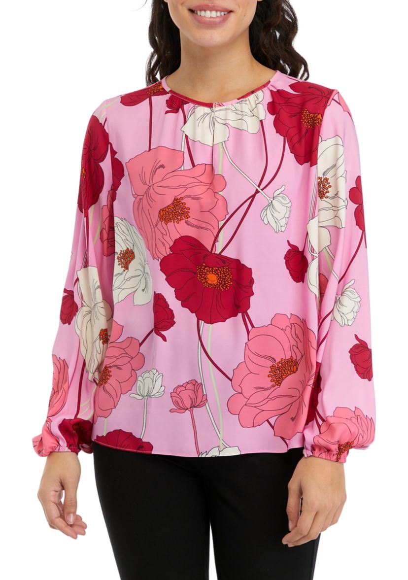 Petite Printed Keyhole Neck Blouse