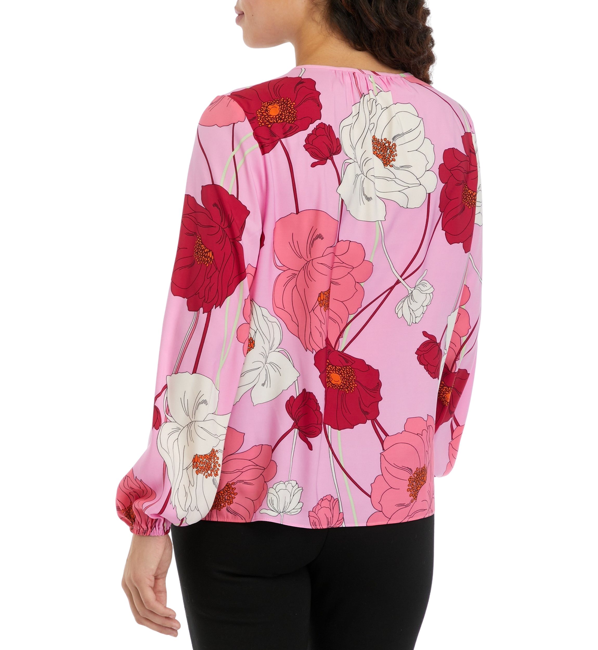 Petite Printed Keyhole Neck Blouse