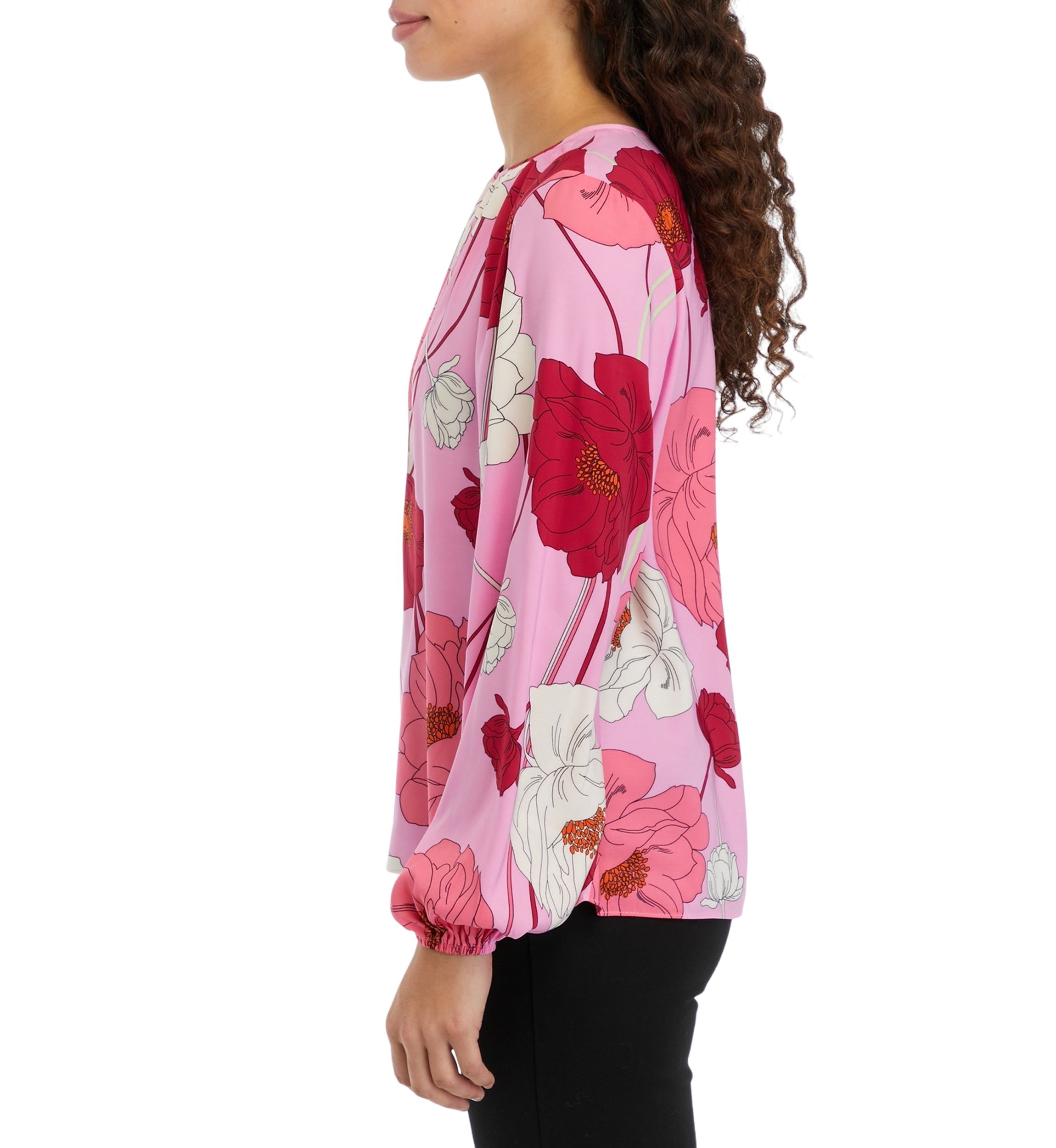Petite Printed Keyhole Neck Blouse