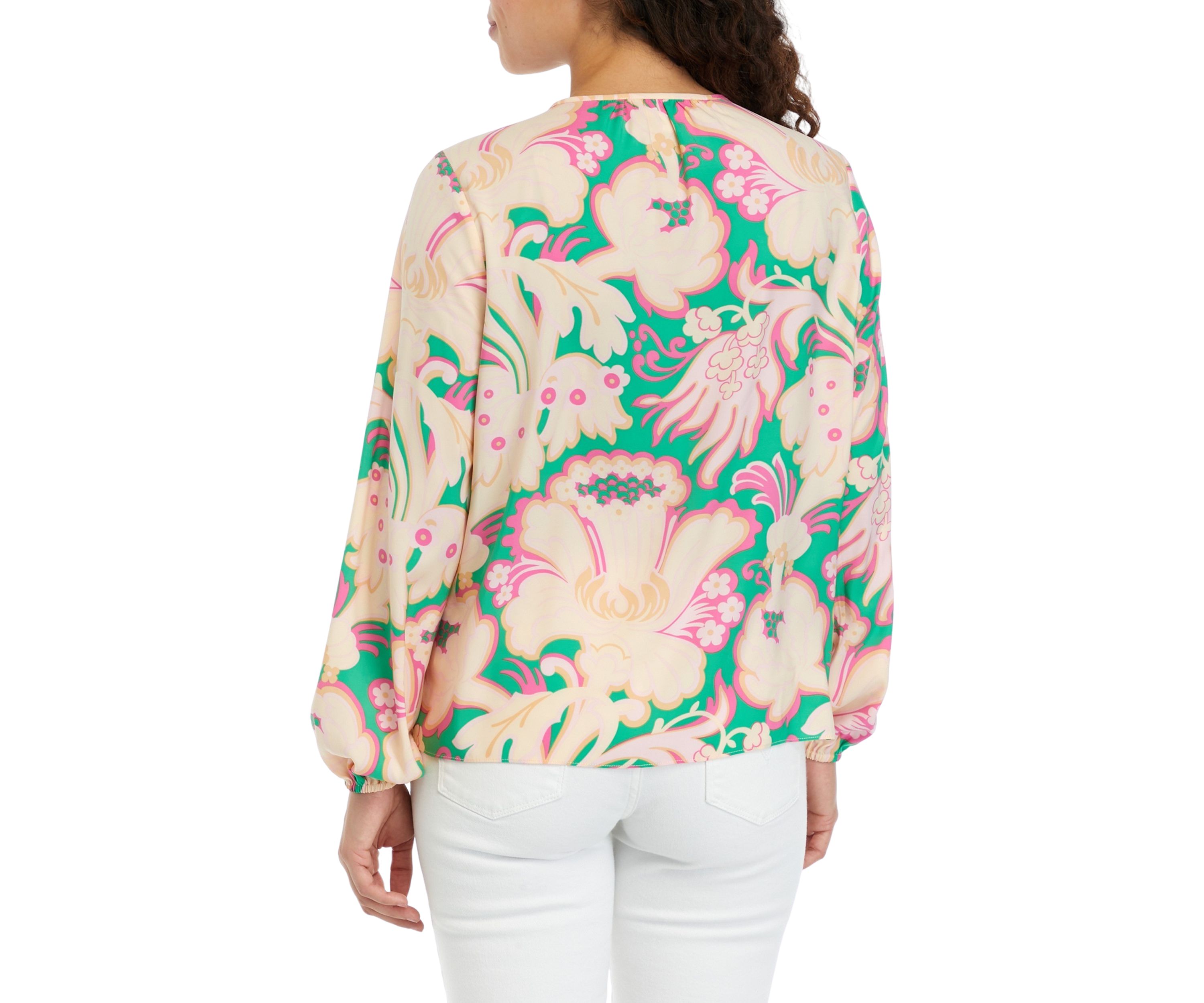 Petite Printed Keyhole Neck Blouse