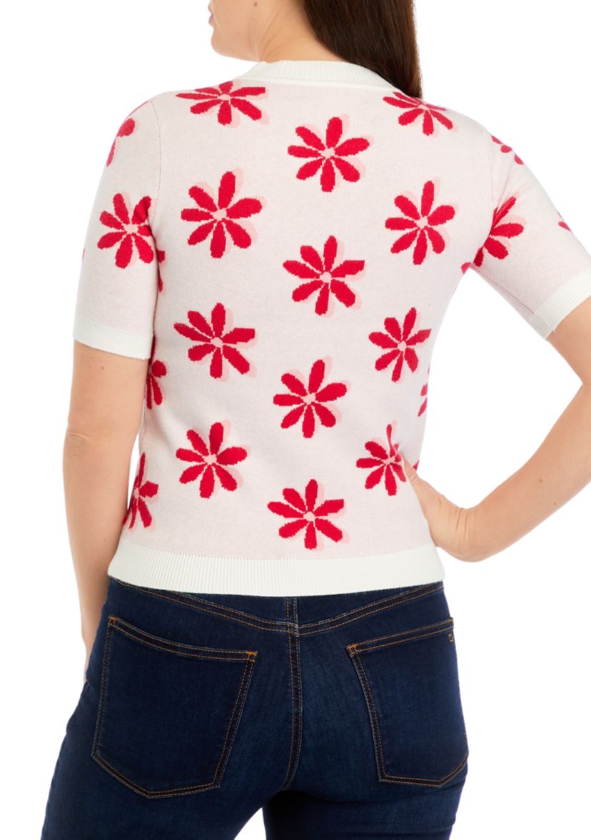 Petite Short Sleeve Flower Sweater