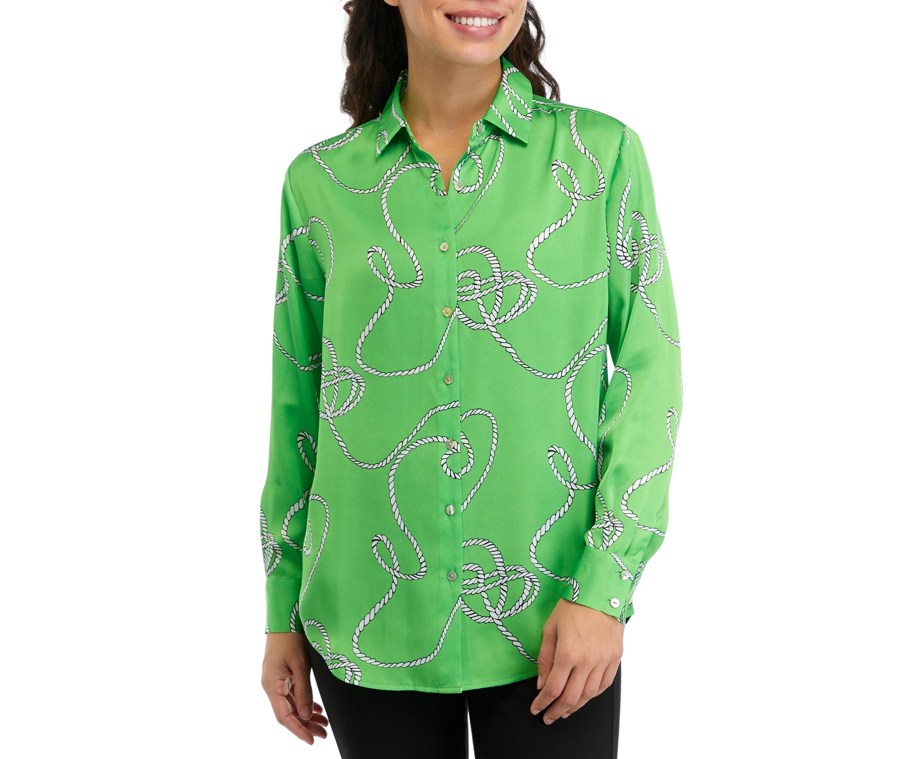 Petite Printed Button Down Blouse