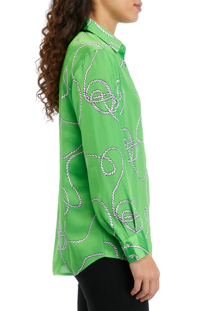 Petite Printed Button Down Blouse