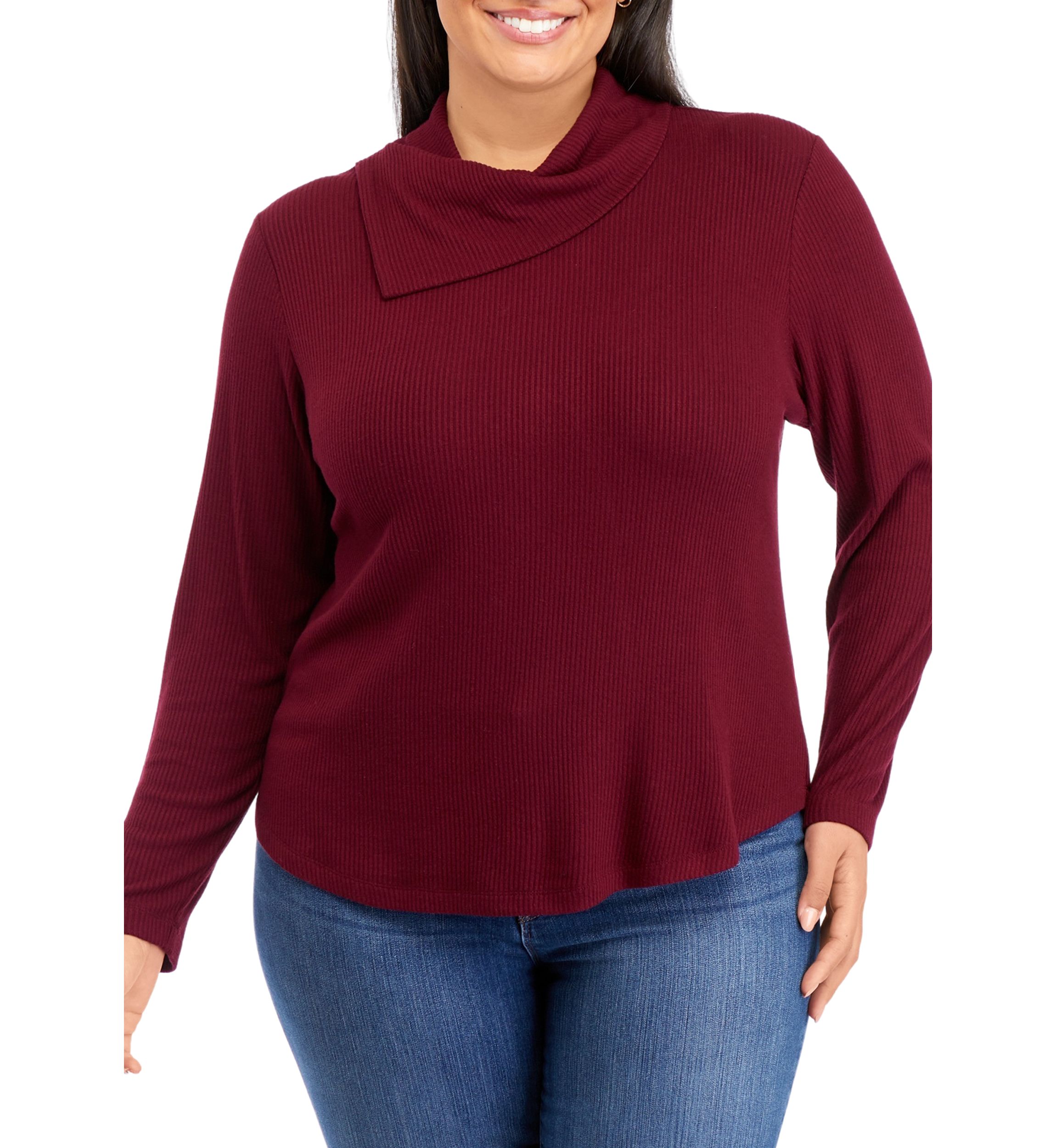 Plus Size Long Sleeve Asymmetrical Drape Neck Top