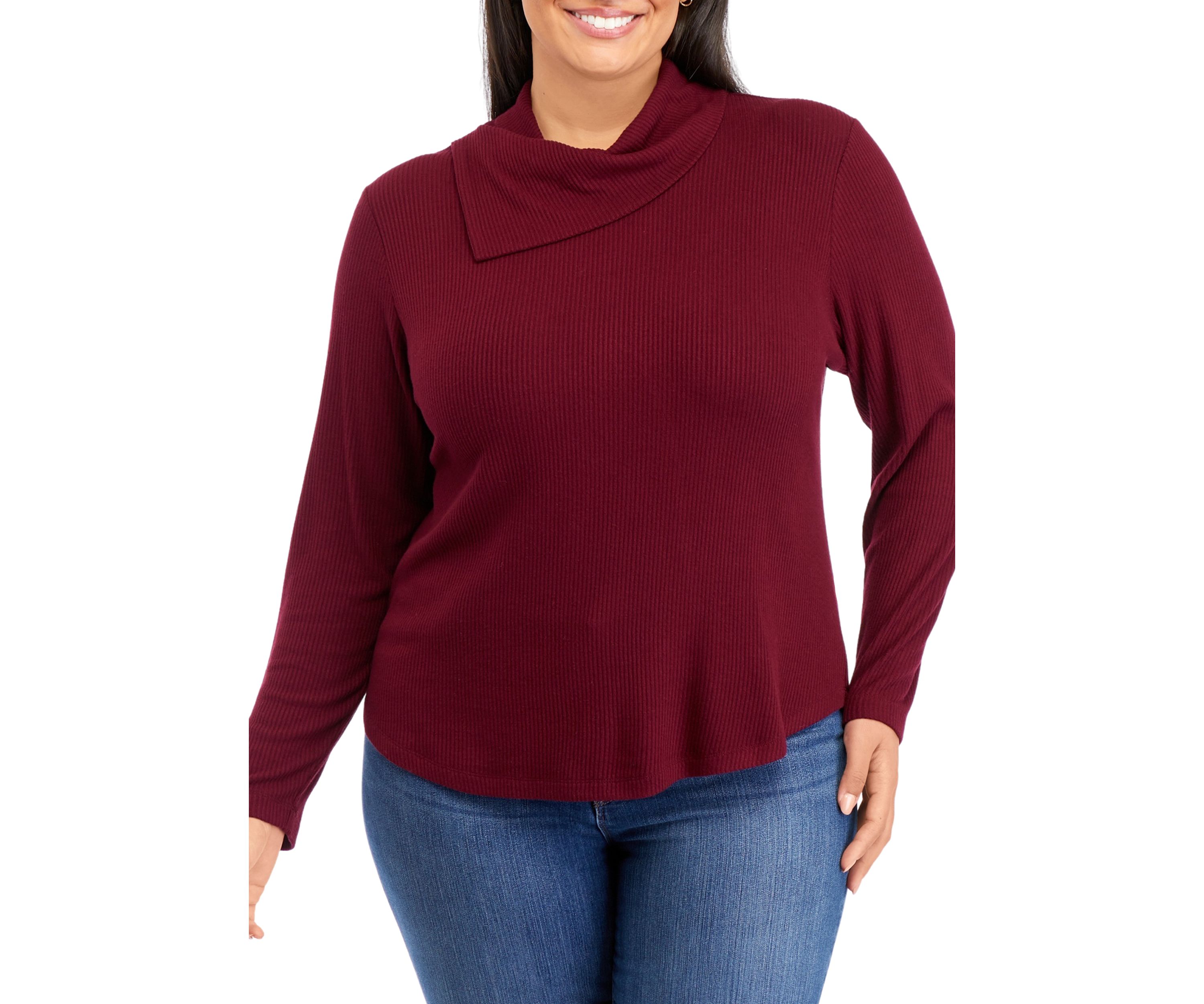 Plus Size Long Sleeve Asymmetrical Drape Neck Top