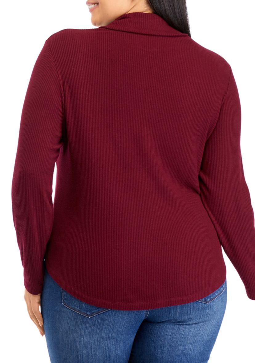 Plus Size Long Sleeve Asymmetrical Drape Neck Top