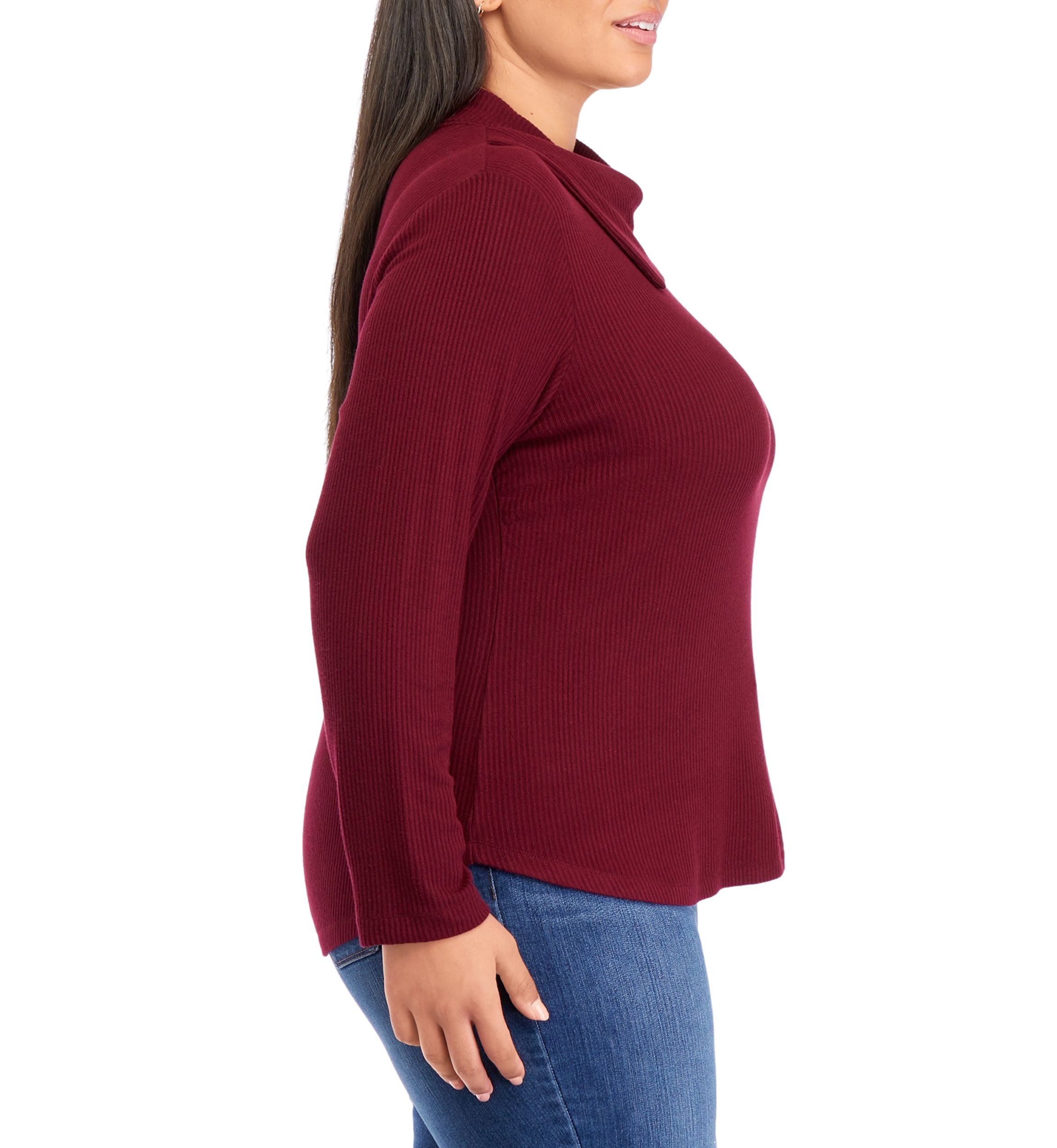 Plus Size Long Sleeve Asymmetrical Drape Neck Top