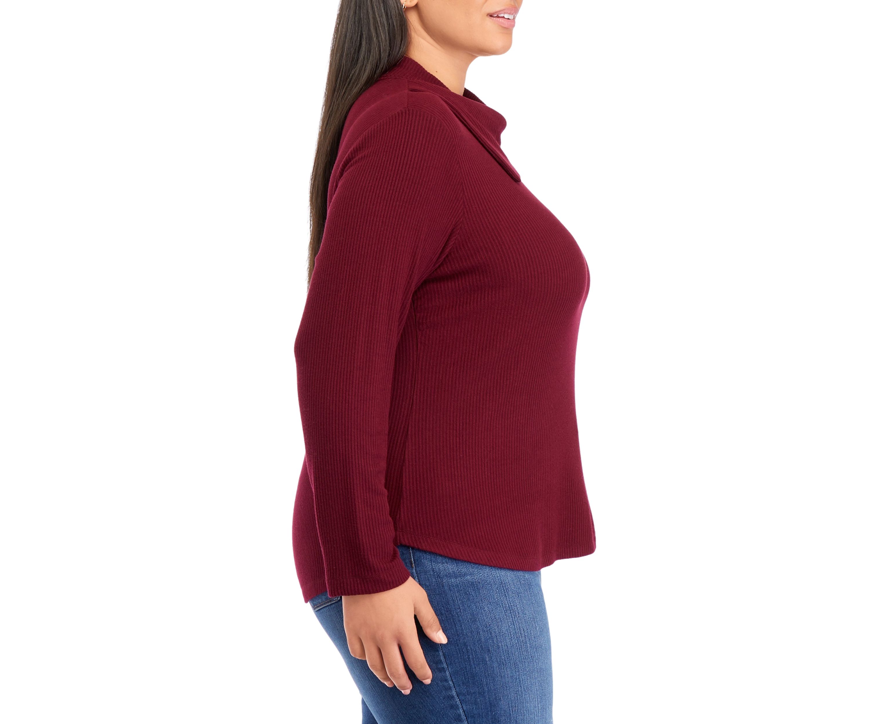Plus Size Long Sleeve Asymmetrical Drape Neck Top