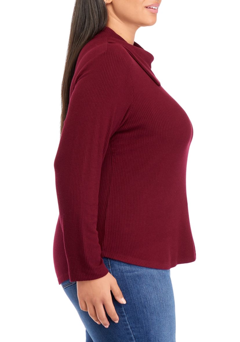 Plus Size Long Sleeve Asymmetrical Drape Neck Top