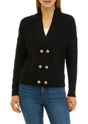 Women's Long Sleeve Double Breasted Cable Knit Cardigan