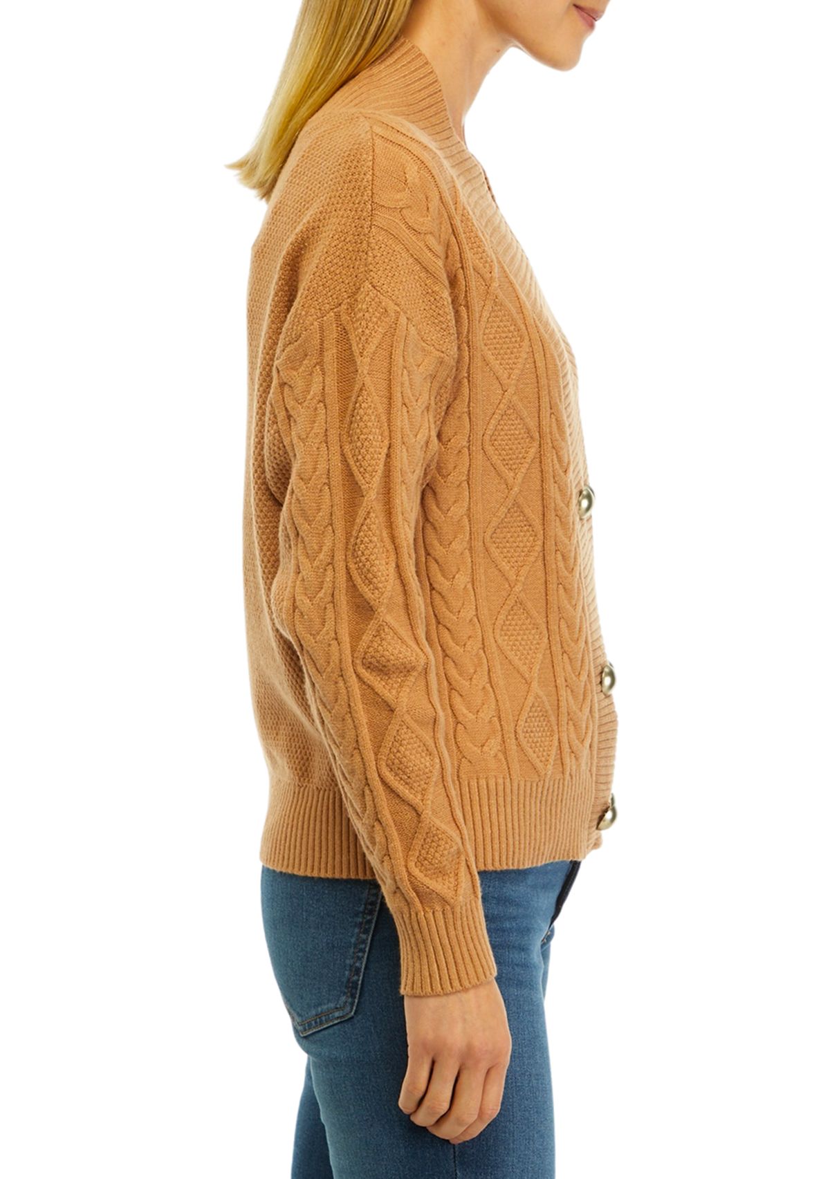 Womens Long Sleeve Double Breasted Cable Knit Cardigan
