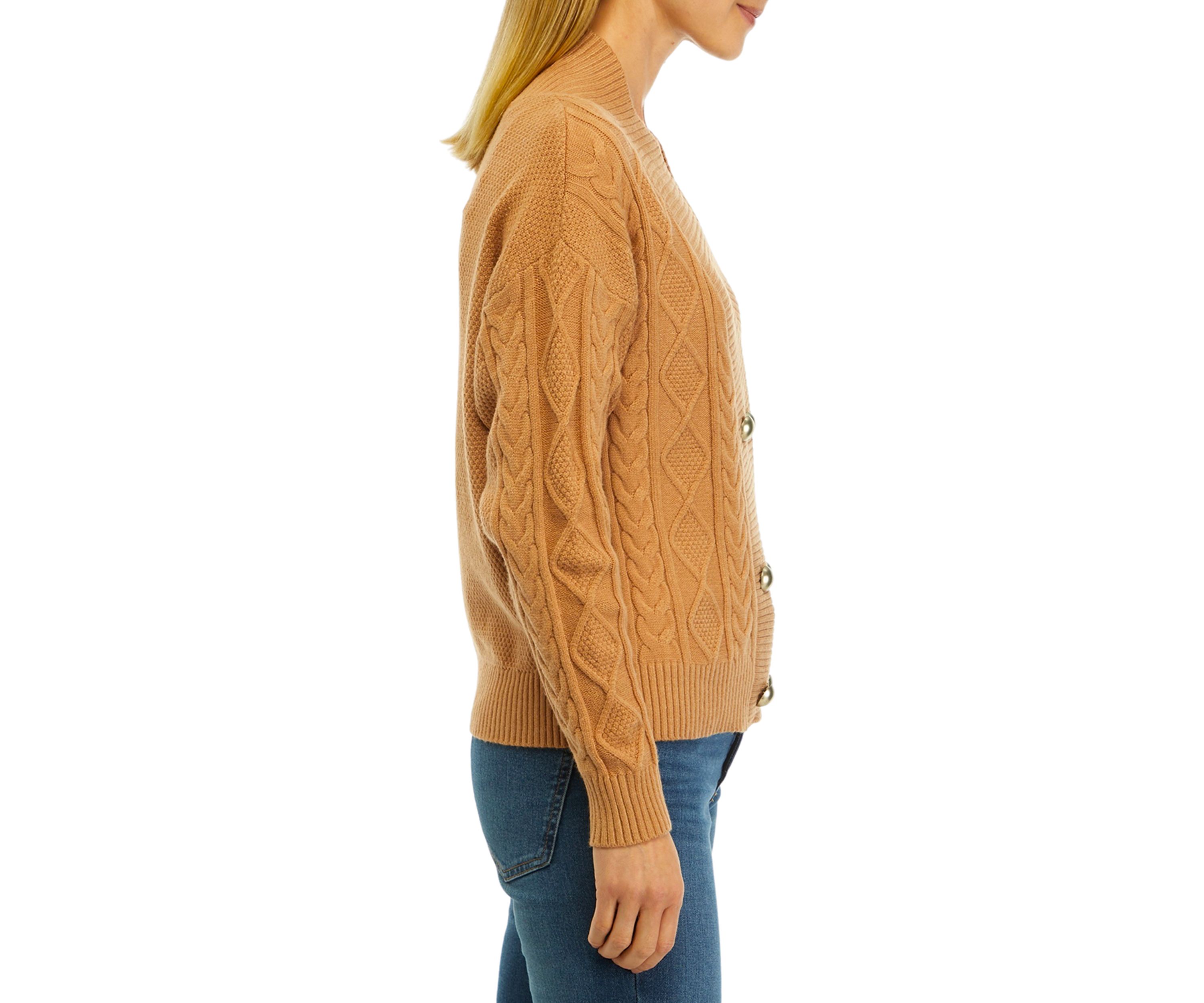 Womens Long Sleeve Double Breasted Cable Knit Cardigan