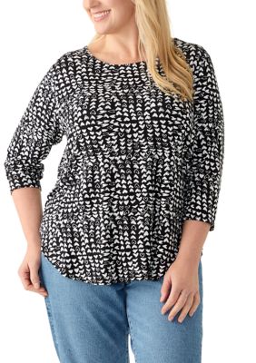 PHILOSOPHY BY REPUBLIC Women's Plus Size 3/4 Sleeve Pleat Back Heart T-Shirt, 1X