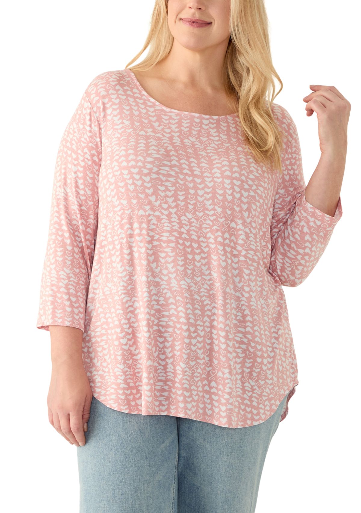 Plus Size 3/4 Sleeve Pleat Back Heart T-Shirt 