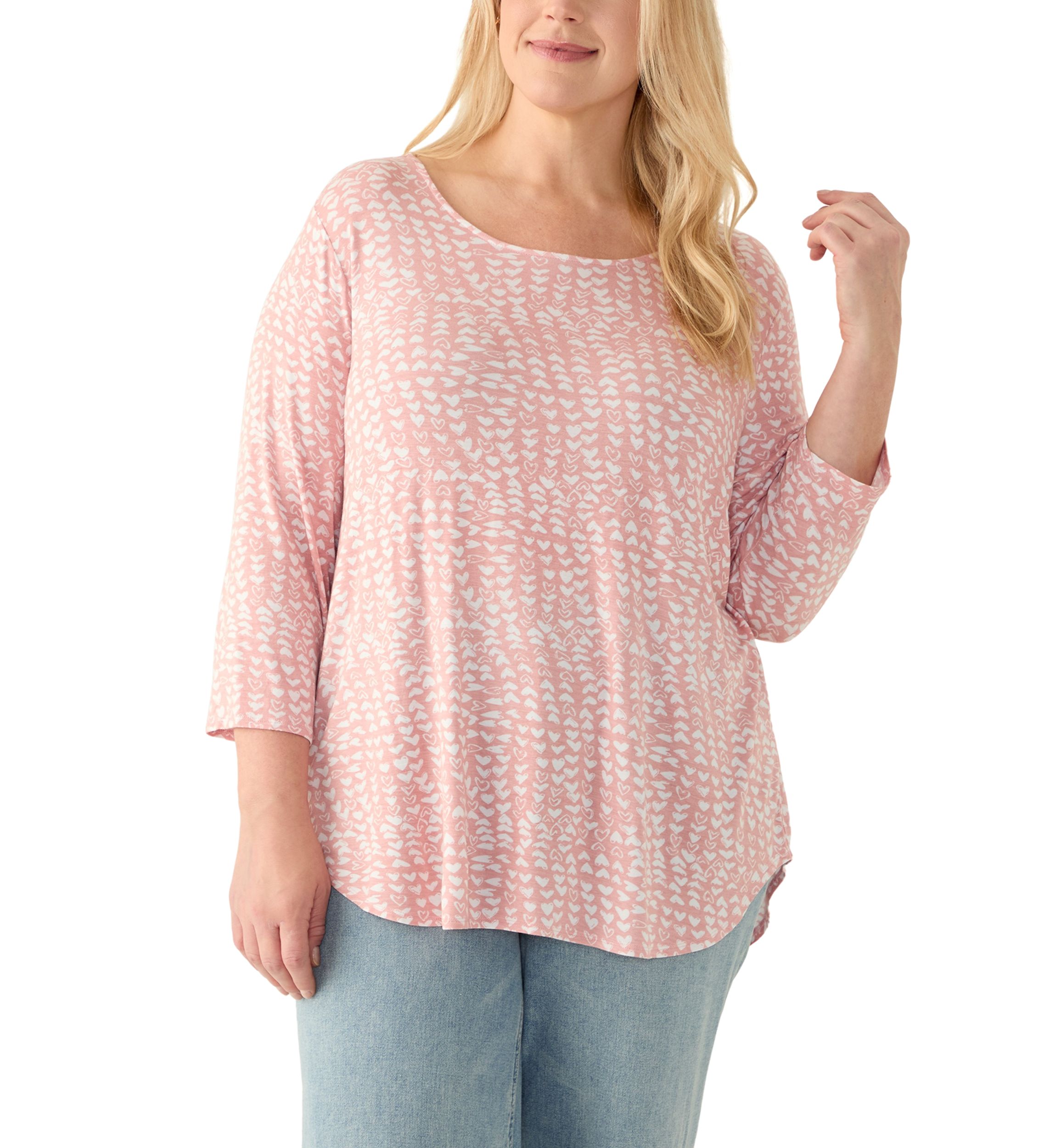 Plus Size 3/4 Sleeve Pleat Back Heart T-Shirt 